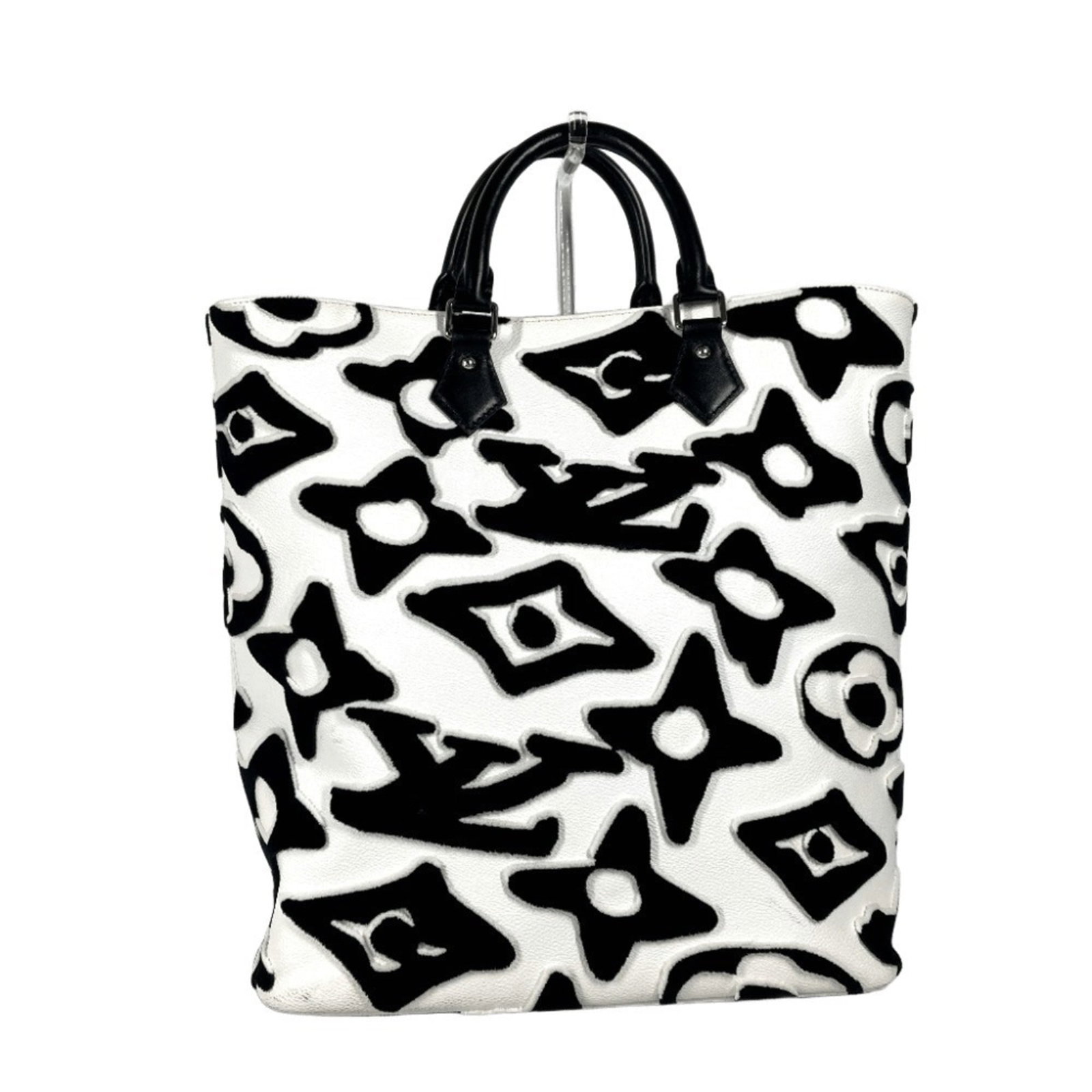 Coated Canvas Tote Bag Louis Vuitton Shoulder: Coated Canvas Tote Bag Louis Vuitton Shoulder Black and White Coated Canvas Louis Vuitton Shoulder Bag with Dust Bag. This shoulder tote bag features coated canvas material and a classic design.