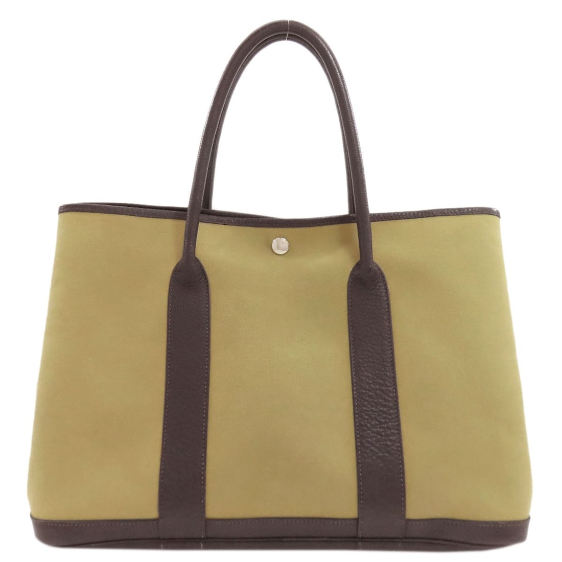 Silver Tote Bag Hardware Towar Officche Pm Garden Party Hermes: Silver Tote Bag Hardware Towar Officche Pm Garden Party Hermes Towar Officche fabric tote bag with a green exterior, featuring a distinctive style reminiscent of Hermes. The bag's exterior material
