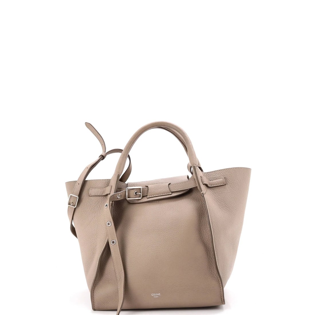 Big Bag Grained Calfskin Small: Big Bag Grained Calfskin Small The Big Bag Grained Calfskin Small features a rich brown exterior with a textured, grained finish, complemented by a luxurious suede interior. This stylish top-handle ba
