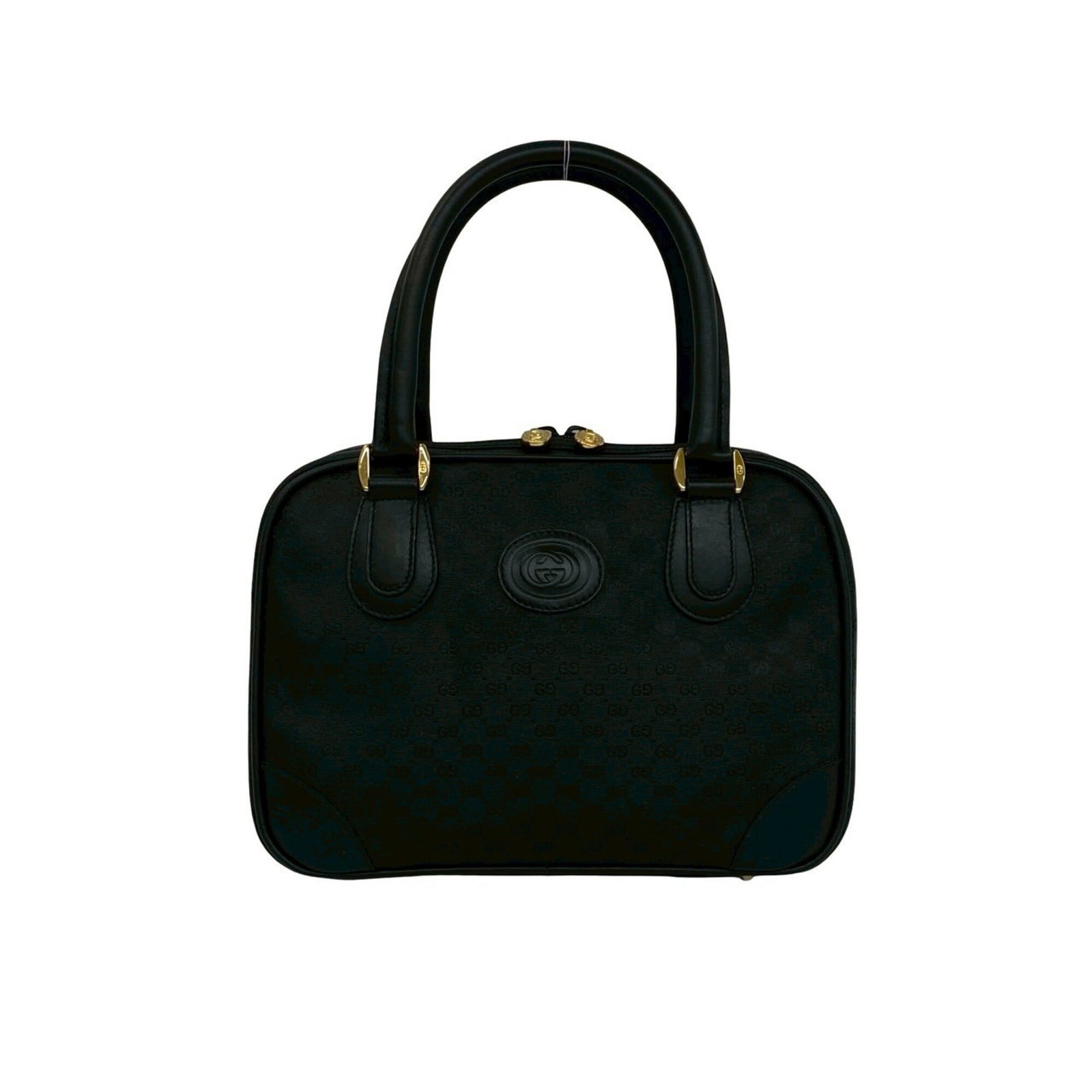Canvas Leather Bag Boston Gucci Handbag: Canvas Leather Bag Boston Gucci Handbag Canvas Leather Bag Boston Gucci Handbag - A stylish and versatile black bag with a canvas and leather construction, measuring 18.5cm x 26cm x 10.5cm. This