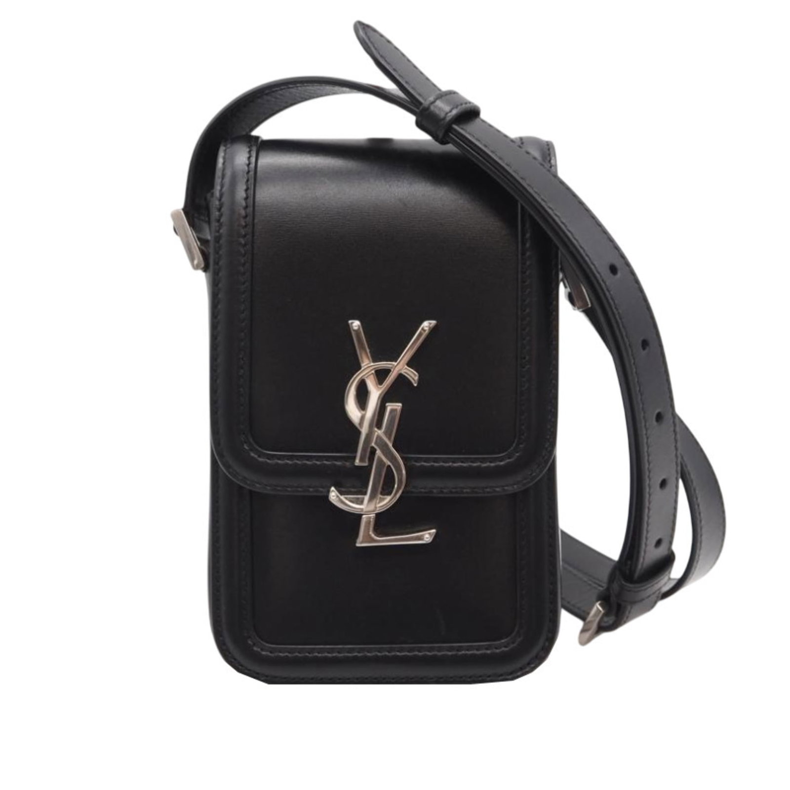 Saint Laurent Yves Leather Shoulder Bag: Saint Laurent Yves Leather Shoulder Bag The Saint Laurent Yves Leather Shoulder Bag is a sleek and sophisticated design, crafted from high-quality calfskin leather. Its classic flap closure and