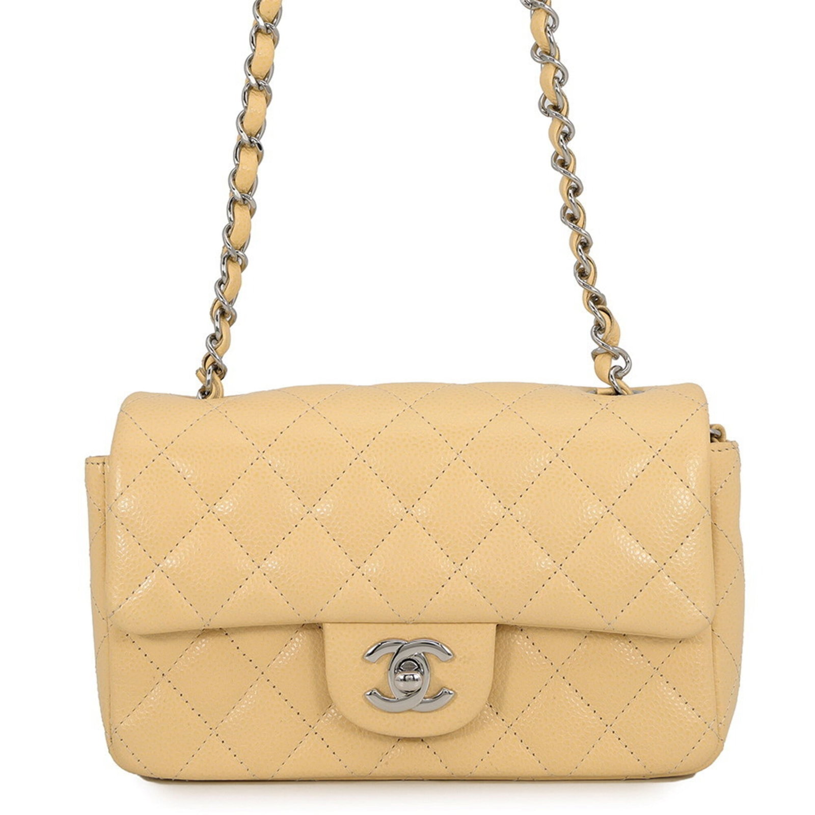 Calfskin Grained Shoulder Bag Handbag: Calfskin Grained Shoulder Bag Handbag Calfskin Grained Shoulder Bag Handbag. Made from high-quality grained calfskin, this beige shoulder bag features silver hardware and a classic design. With its
