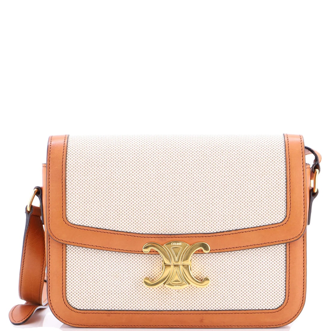 Shoulder Bag Canvas Celine Triomphe Medium Leather: Shoulder Bag Canvas Celine Triomphe Medium Leather Canvas Celine Triomphe Medium Leather Shoulder Bag. This medium-sized shoulder bag features a canvas exterior with leather accents and a classic cros