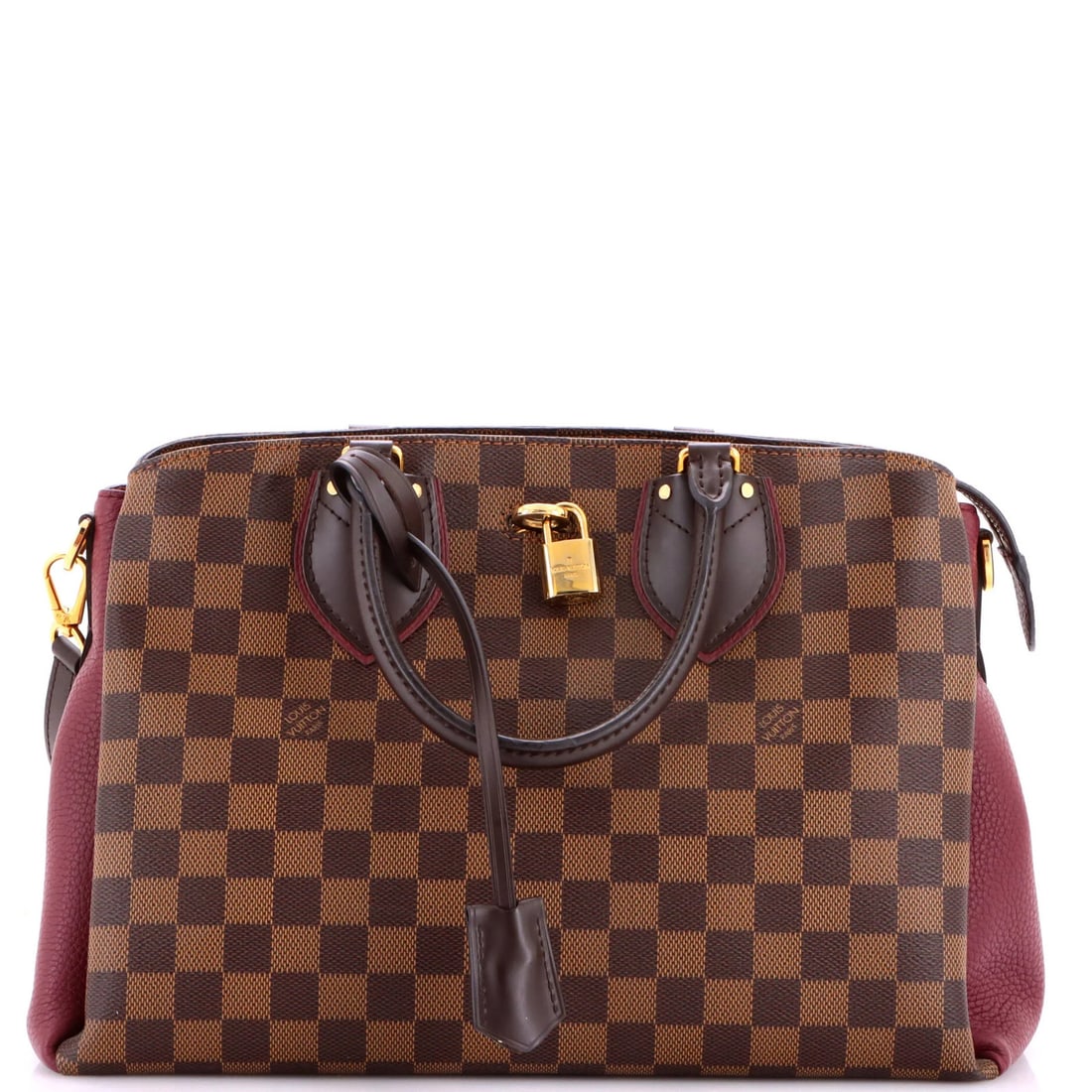 Damier Handbag Leather Louis Vuitton Normandy: Damier Handbag Leather Louis Vuitton Normandy Burgundy Damier Handbag with Gold Hardware, 10" Height, 13" Width, 6" Depth, 4.5" Handle Drop, 16" Strap Drop. This Louis Vuitton Normandy Handbag