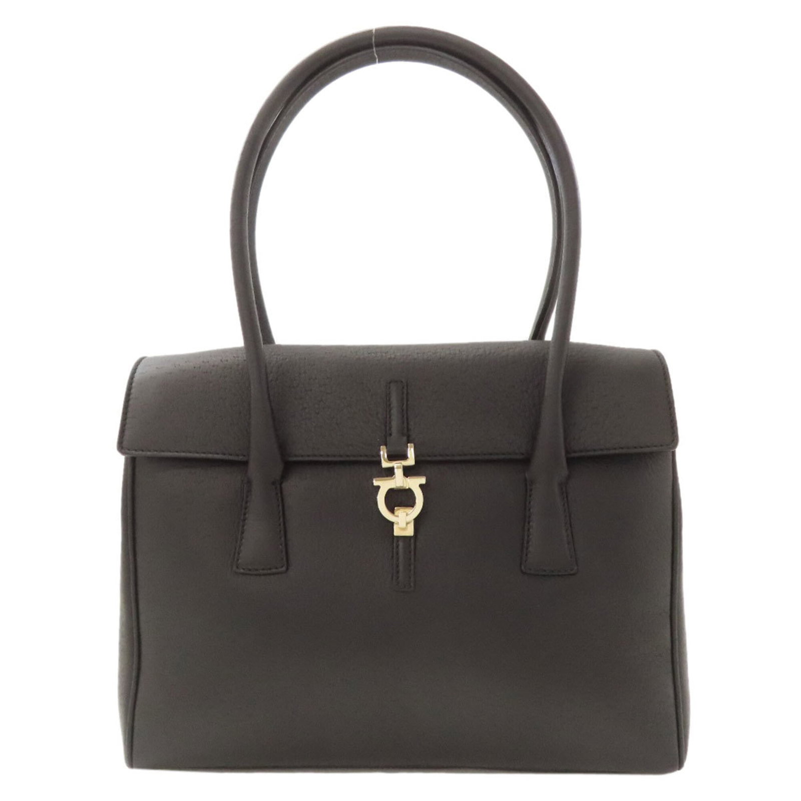 Salvatore Ferragamo Handbag Leather: Salvatore Ferragamo Handbag Leather Black Calfskin Salvatore Ferragamo Handbag. Made from high-quality leather, this classic handbag features a sleek design and timeless elegance. With its compact