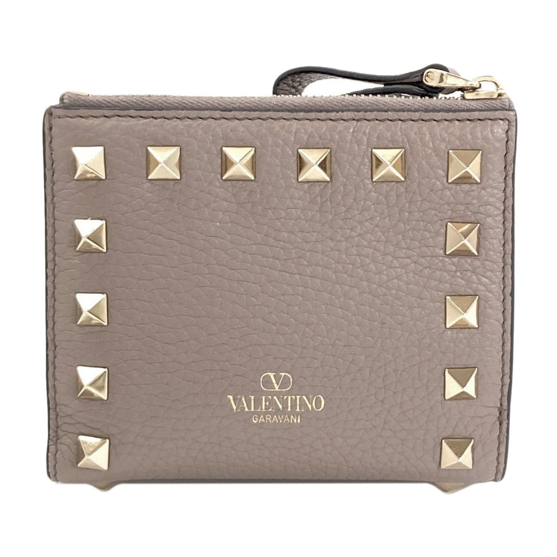 Valentino Wallet Bifold Leather Coin Pocket Studs: Valentino Wallet Bifold Leather Coin Pocket Studs Gray leather bifold wallet with a coin pocket, featuring stud details, is a stylish accessory for everyday use. The wallet's classic design and