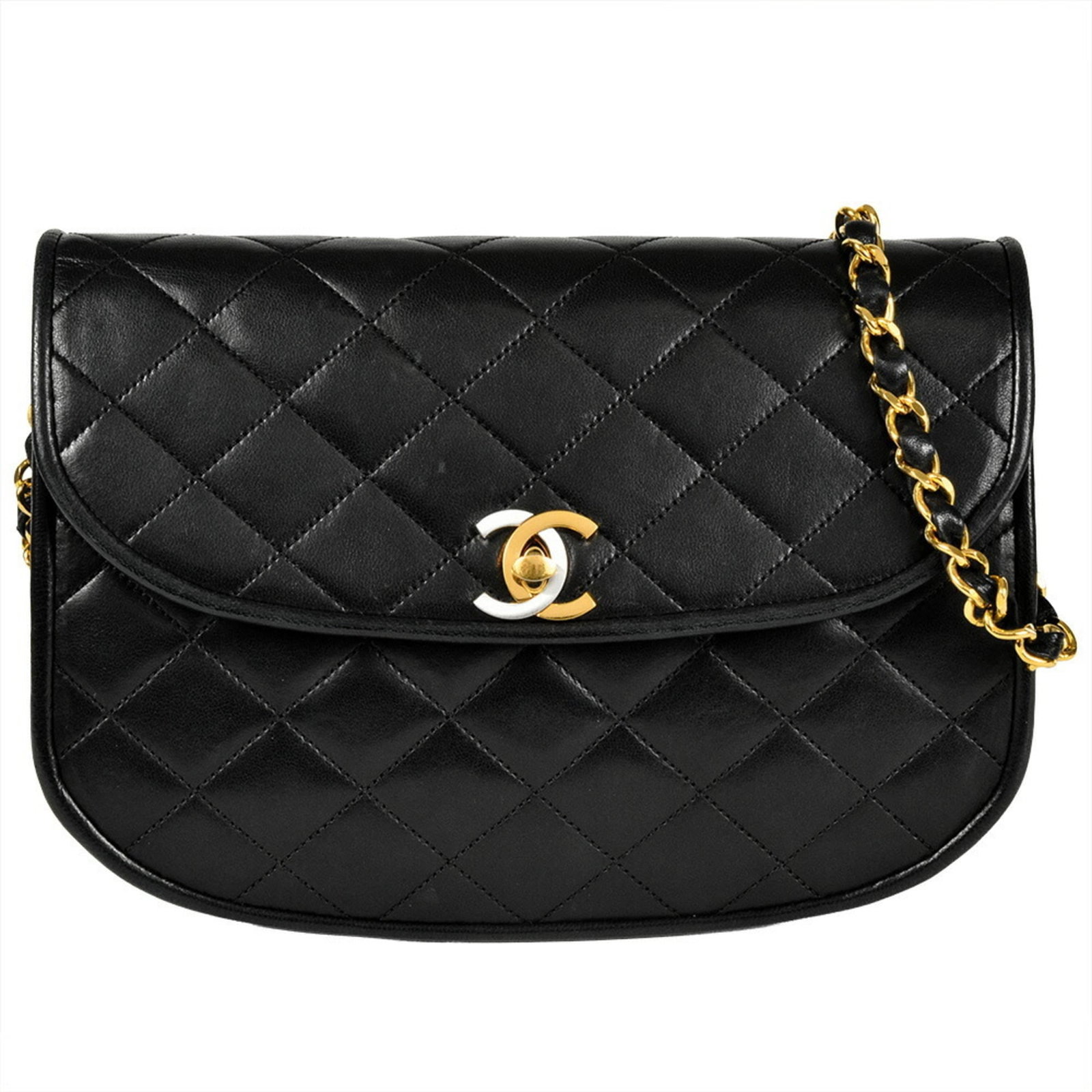 Shoulder Bag Leather Chanel: Shoulder Bag Leather Chanel Black leather shoulder bag from Chanel, made in France, features gold and silver hardware. This classic design measures 16cm x 22cm x 3cm and is crafted from high-quality l