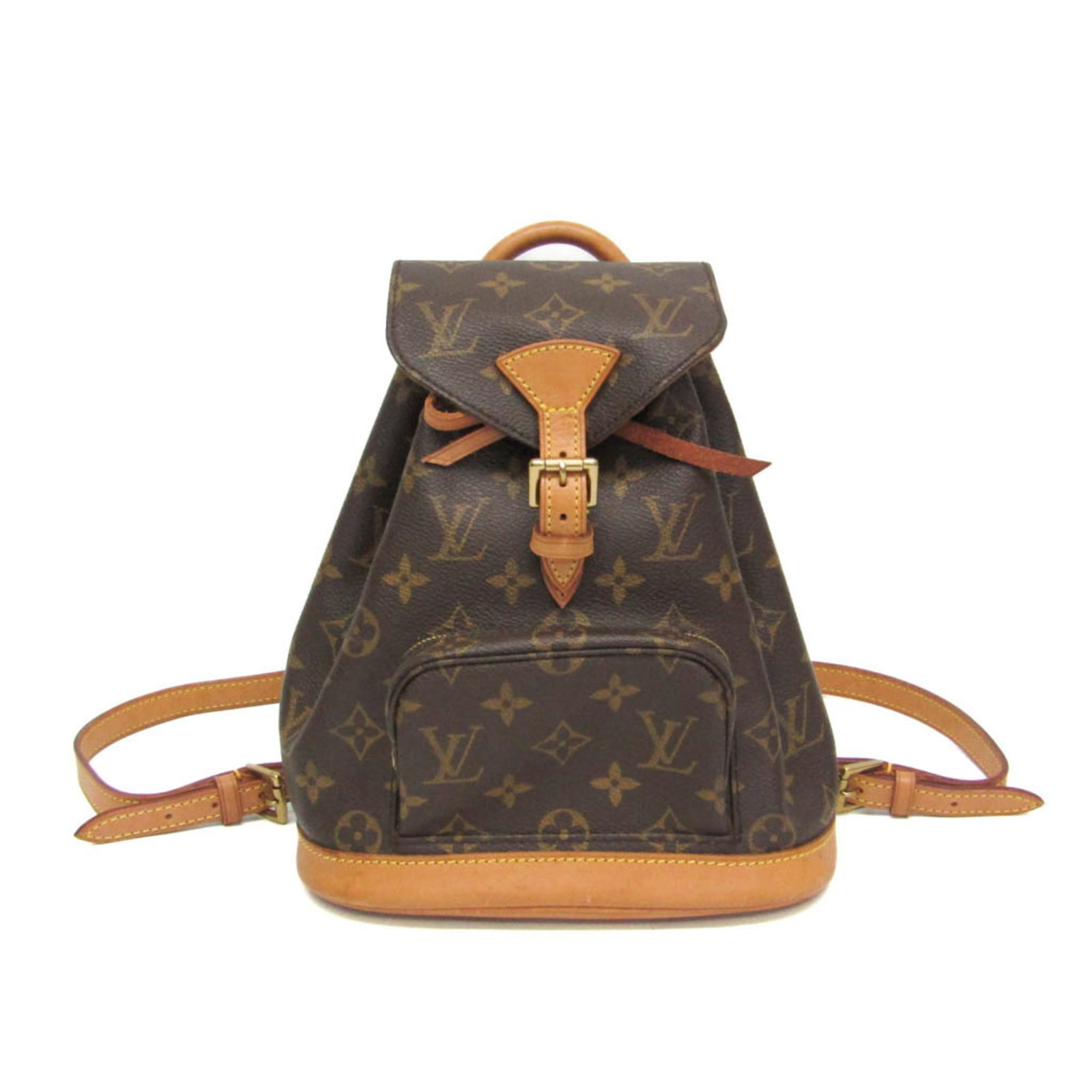 Vuitton Louis Monogram Backpack: Vuitton Louis Monogram Backpack The Louis Vuitton Mini Monsuri M51137 Backpack boasts a striking monogram design, gold hardware, and a sleek, adjustable strap system. With a spacious outer pocket and