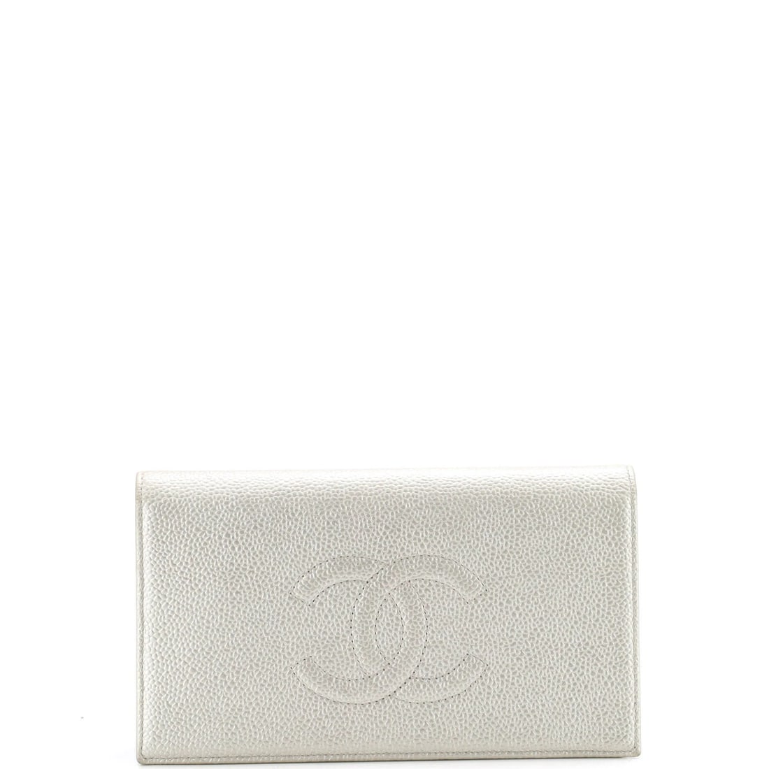 Timeless Chanel Caviar L Yen Wallet Long: Timeless Chanel Caviar L Yen Wallet Long Silver Caviar Long Wallet from Chanel's Timeless L-Yen Collection, featuring a classic design with a long strap and neutral interior. The wallet boasts a sleek