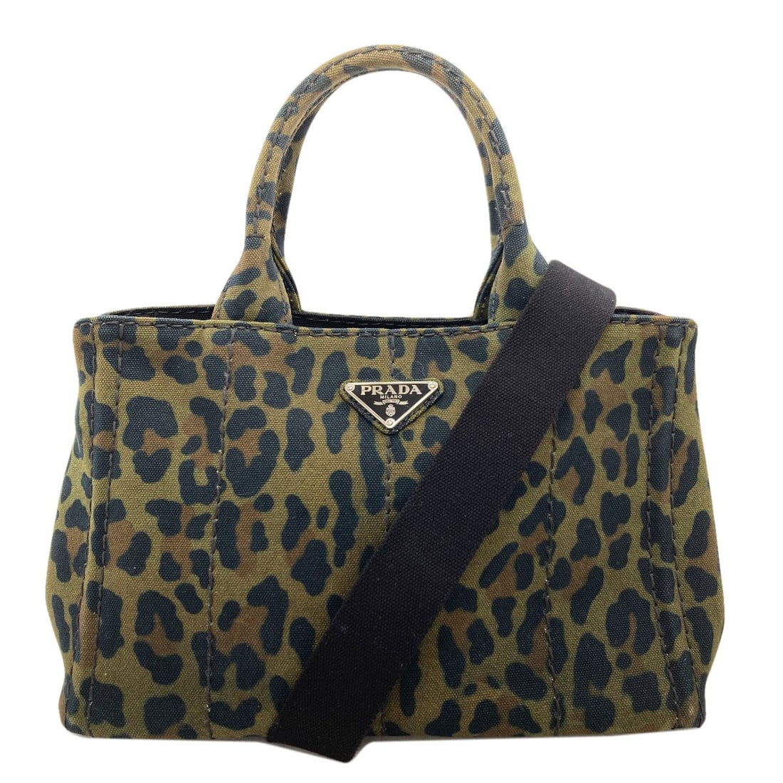 Prada Canapa Mini Leopard Pattern 2Way Handbag Canvas