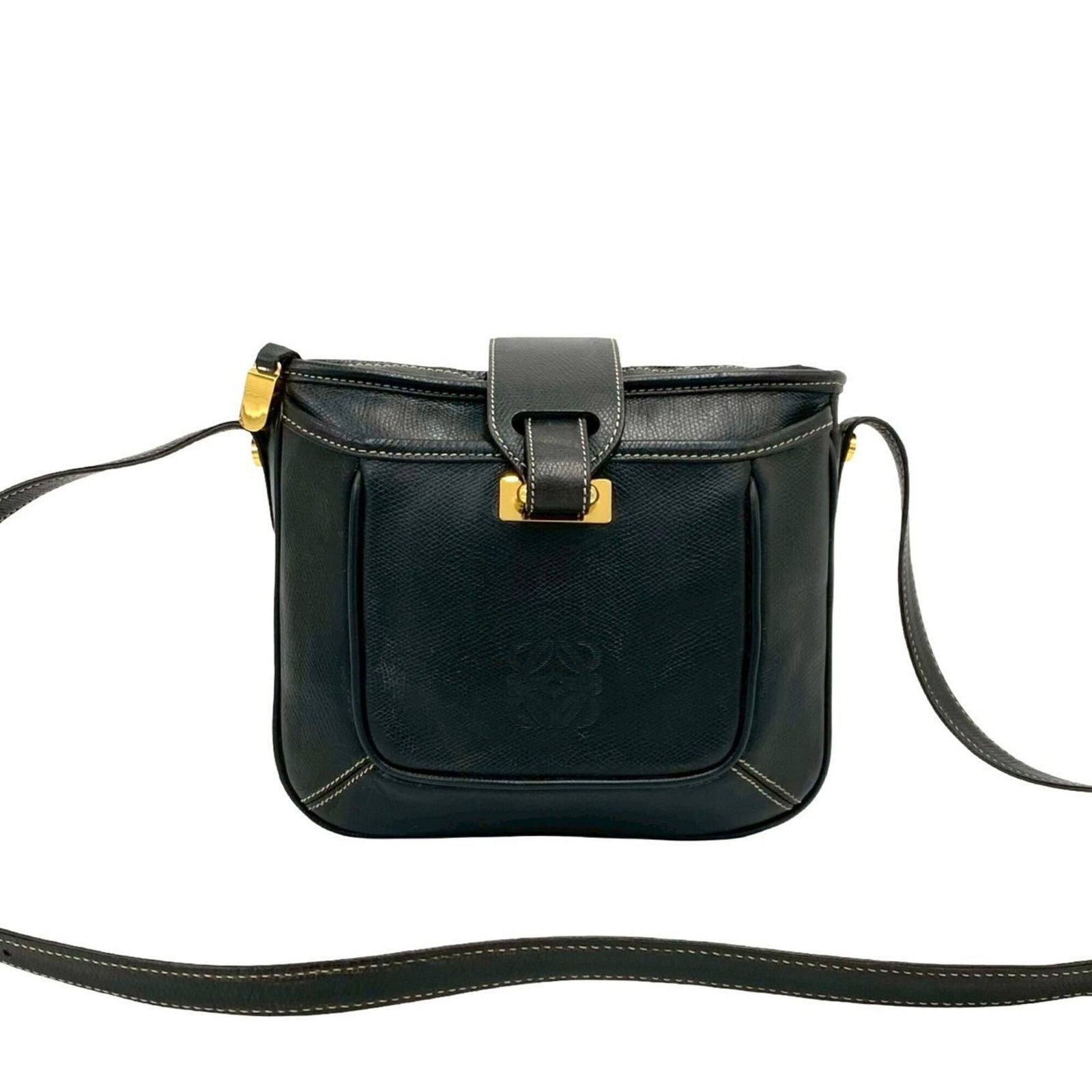 Shoulder Bag Leather Pochette Loewe: Shoulder Bag Leather Pochette Loewe Black leather pochette from Loewe, featuring a sleek 20.5cm x 21cm x 5cm design. This shoulder bag boasts high-quality leather construction, making it a stylish and