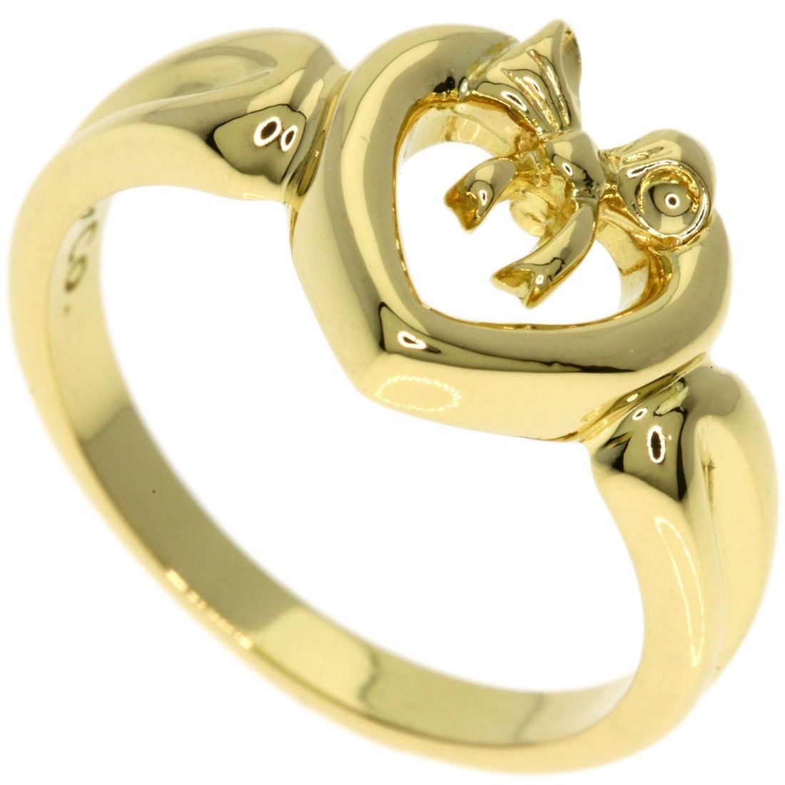 K18 Yellow Gold Tiffany&Co. Heart Ring With Bow: K18 Yellow Gold Tiffany&Co. Heart Ring With Bow K18 Yellow Gold Tiffany&Co. Heart Ring With Bow is a stunning gold ring featuring a bow design. Made from K18 yellow gold, this ring boasts a high