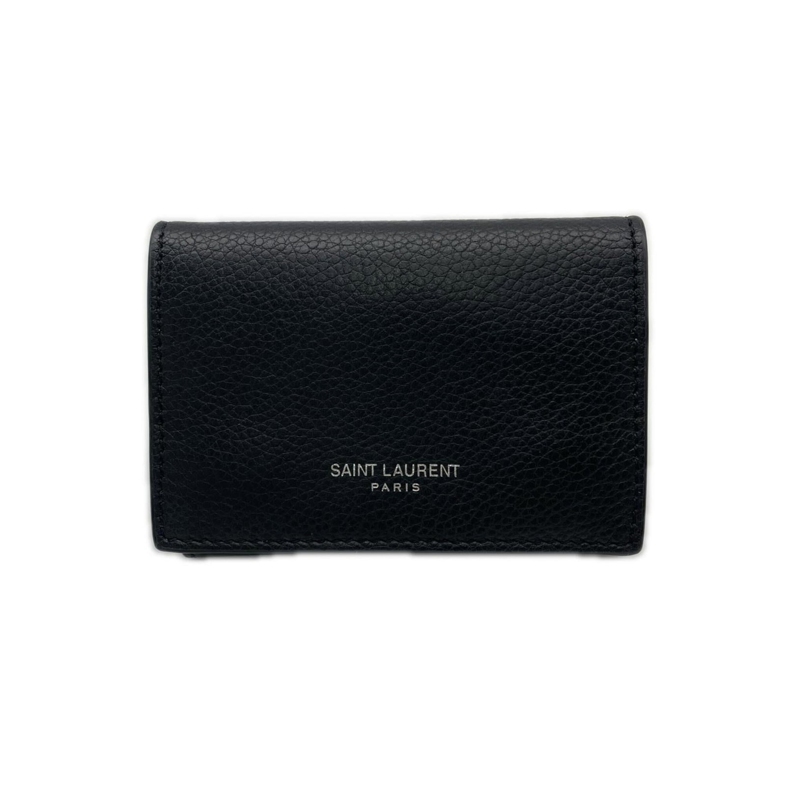 Yves Saint Laurent Wallet (Tri-Fold) Leather: Yves Saint Laurent Wallet (Tri-Fold) Leather Black tri-fold leather wallet from Yves Saint Laurent, measuring 7cm x 9.5cm x 2.5cm. Made from high-quality leather, this wallet features a classic