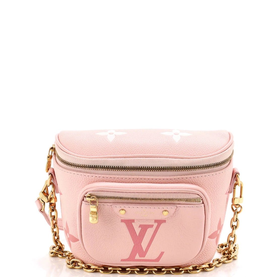Vuitton Bum Bag By Monogram Empreinte Giant Mini Louis Pool: Vuitton Bum Bag By Monogram Empreinte Giant Mini Louis Pool Pink Louis Vuitton Bum Bag By Monogram Empreinte Giant Mini Louis Pool features a classic cross-body design with a giant mini silhouette.
