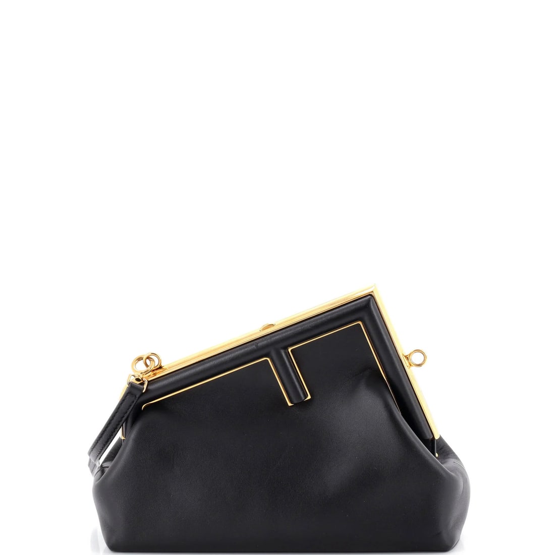 Small Leather Bag Fendi First: Small Leather Bag Fendi First Small Leather Bag Fendi First. This black leather Fendi First bag features a small size, gold hardware, and a canvas interior with a brown lining. With its classic