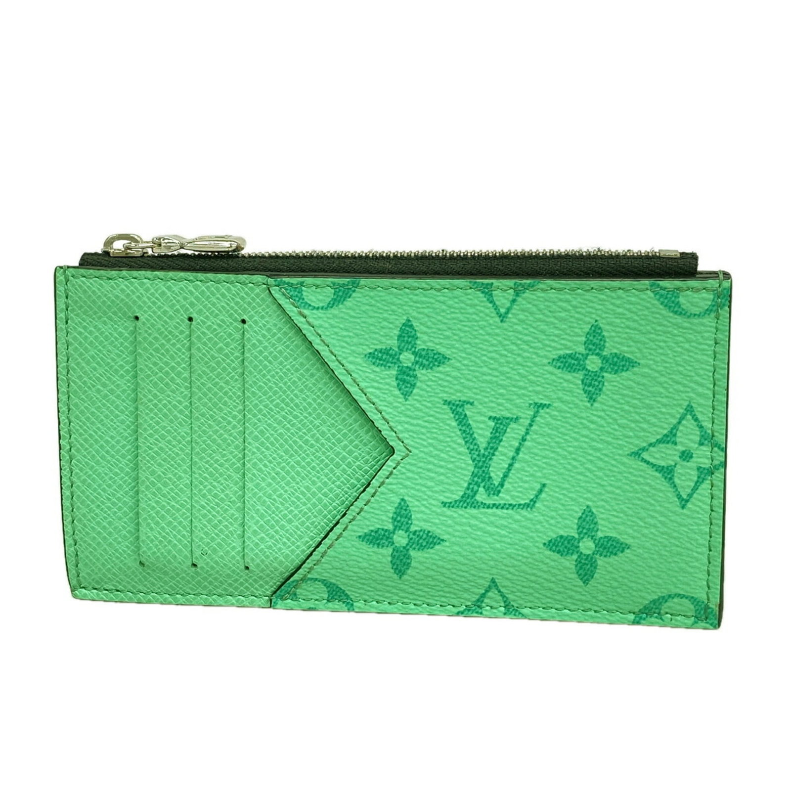 Louis Vuitton Coin Purse/ Coin Case: Louis Vuitton Coin Purse/ Coin Case The Louis Vuitton Coin Purse boasts a striking green hue, adding a pop of color to any accessory collection. Measuring 7.5cm x 14.5cm x 5.00mm, this compact coin ca