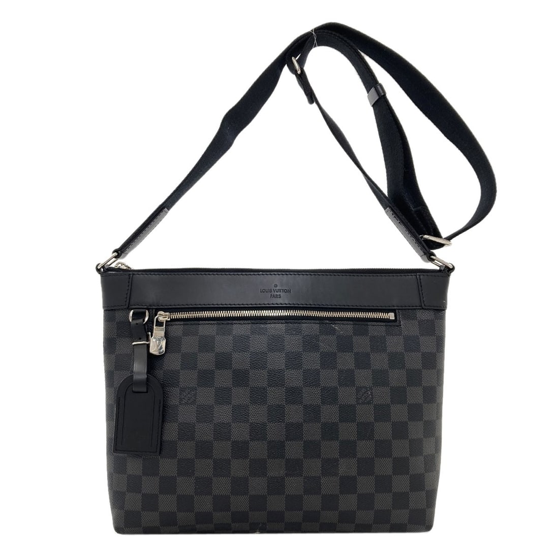 Damier Canvas Mick Pm Nm Shoulder Bag Louis Vuitton: Damier Canvas Mick Pm Nm Shoulder Bag Louis Vuitton Gray Damier canvas shoulder bag with a 9.4 inch height, 2.8 inch depth, and 11.6 inch width, featuring a zip closure and a classic style. This