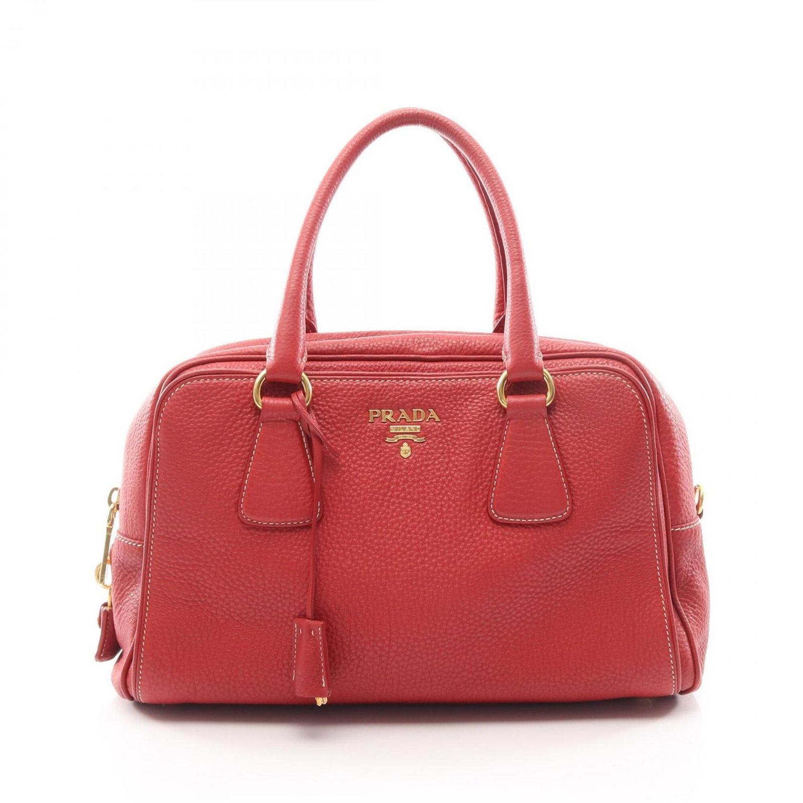 Handbag Leather Prada: Handbag Leather Prada Red Prada leather handbag with dimensions 23cm x 34.5cm x 12cm. Bearer of a signature, this handbag is a notable example of Prada's craftsmanship. Its red leather exterior presen