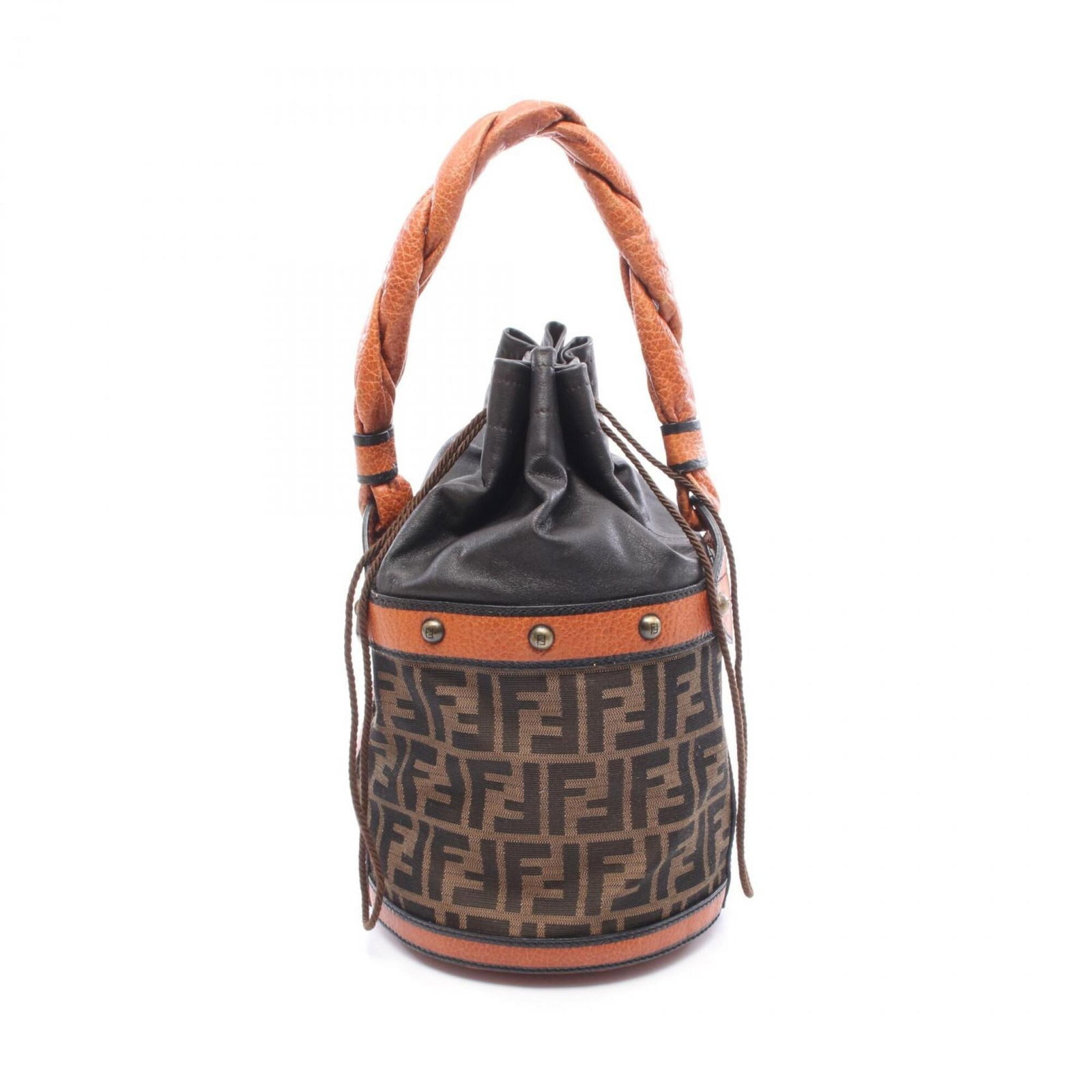 Canvas Leather Fendi Handbag: Canvas Leather Fendi Handbag Canvas and leather come together in this Fendi handbag, featuring a black and brown color scheme. The bag measures 32cm x 19cm x 19cm and has a sleek, compact design. A si