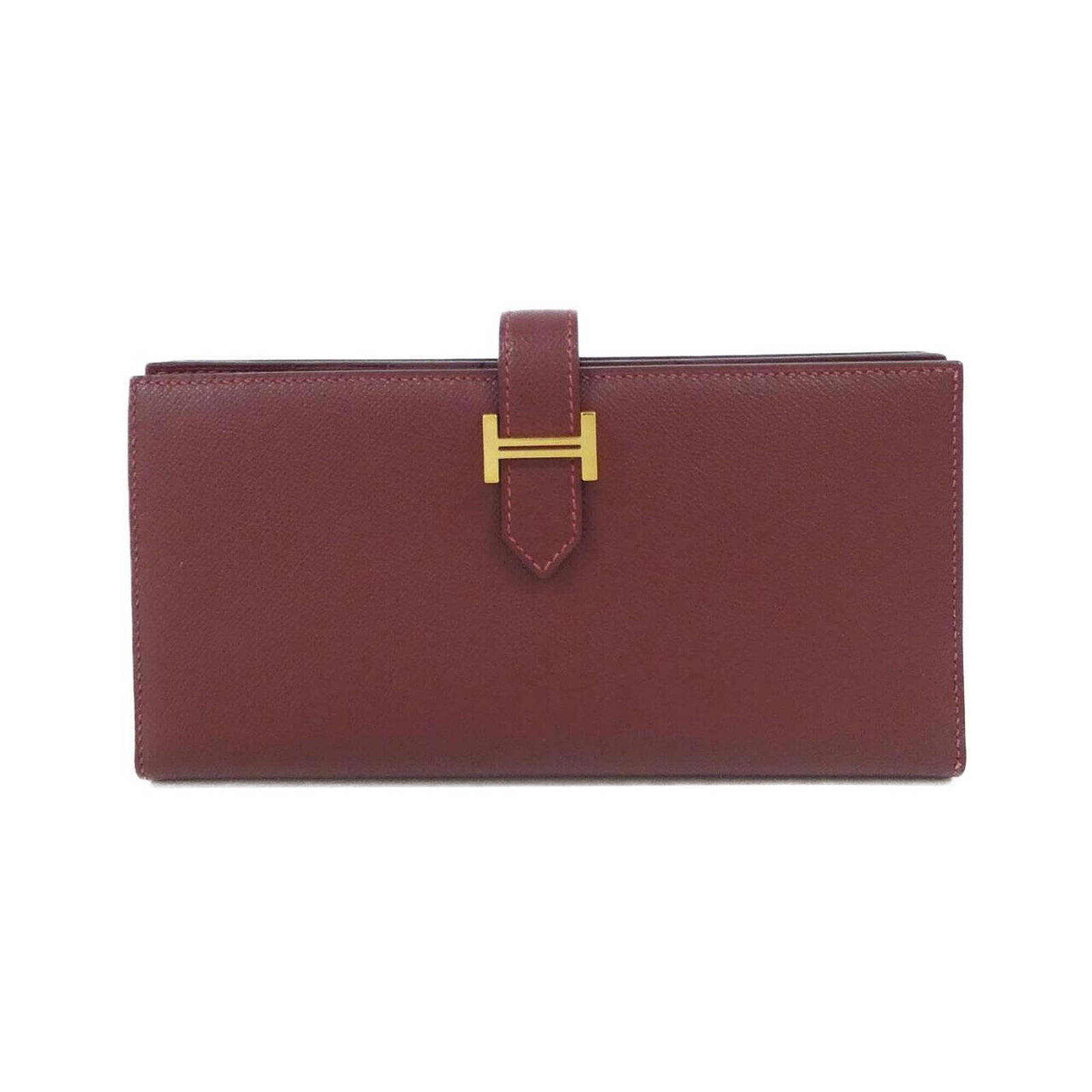 Hermes Long Wallet (Bi-Fold): Hermes Long Wallet (Bi-Fold) The Hermes Long Wallet (Bi-Fold) boasts a sleek Rouge H and Soufre color combination, adding a touch of sophistication to any accessory collection. With its compact 9cm x 