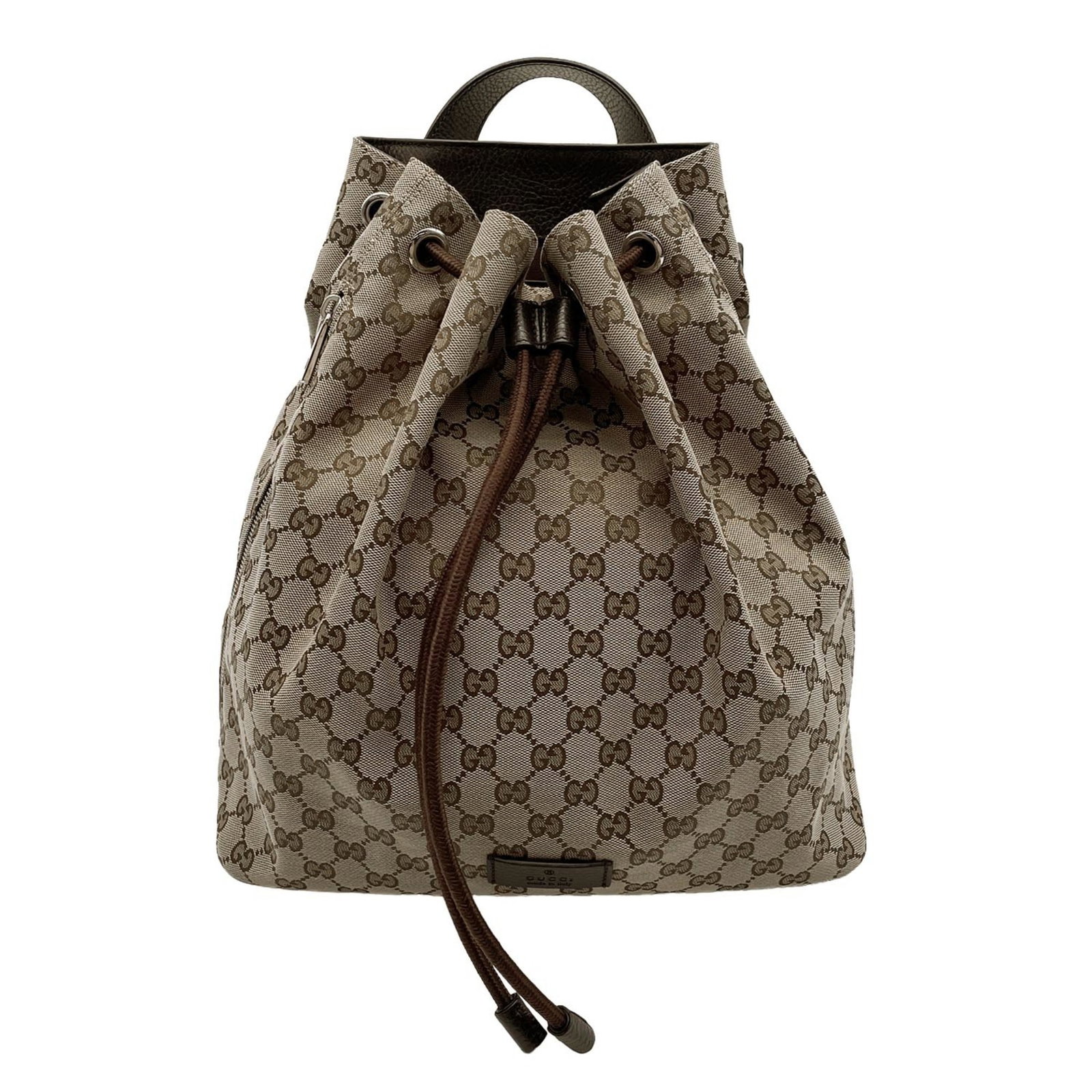 Canvas leather backpack Gucci: Canvas leather backpack Gucci GG canvas and leather combine in this classic Gucci backpack design, available in a rich brown color. The canvas and leather construction provides a sturdy yet stylish op