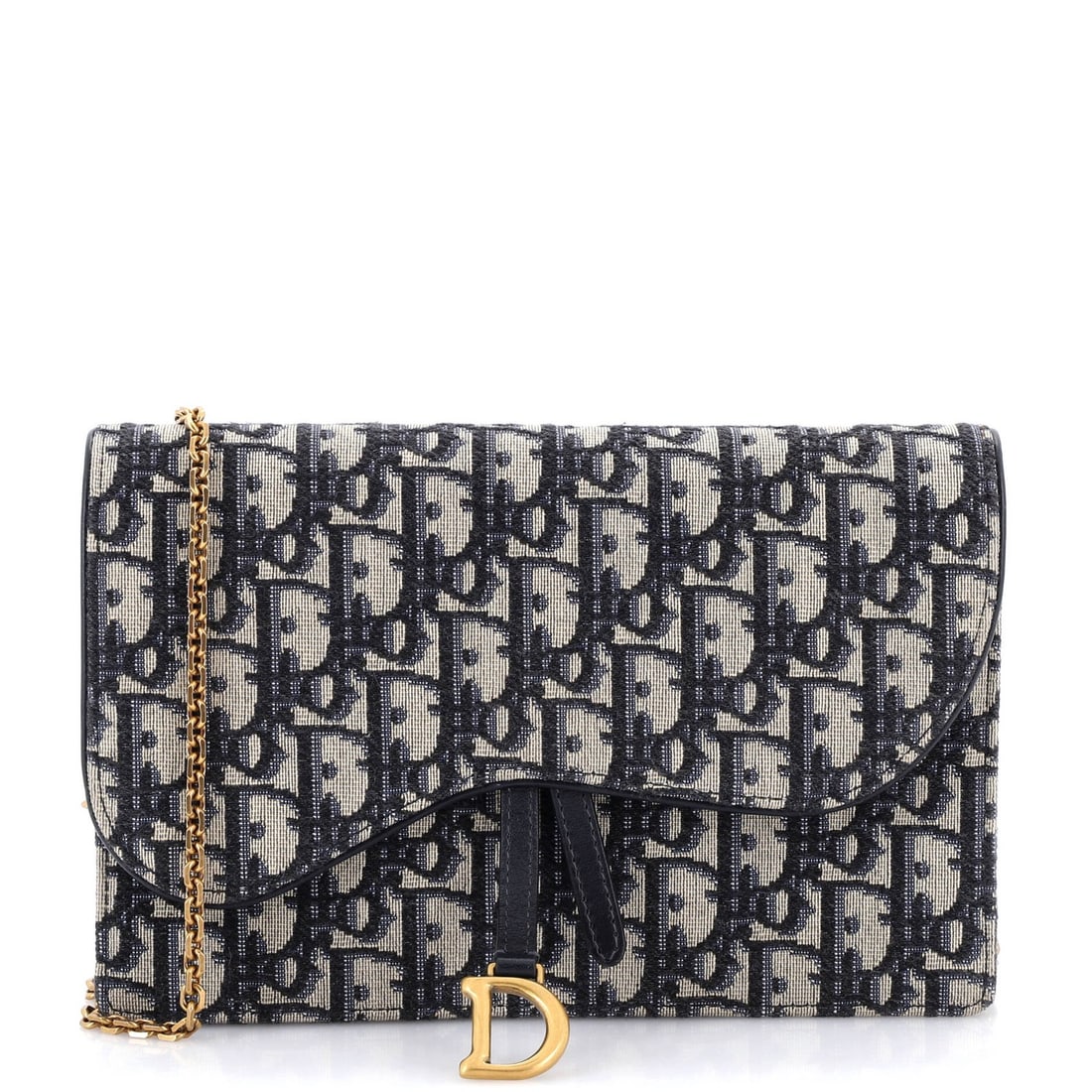 Christian Dior Saddle Chain Oblique Canvas: Christian Dior Saddle Chain Oblique Canvas The Christian Dior Saddle Chain Oblique Canvas clutch boasts a striking blue exterior with a unique oblique canvas design. This stylish clutch features a
