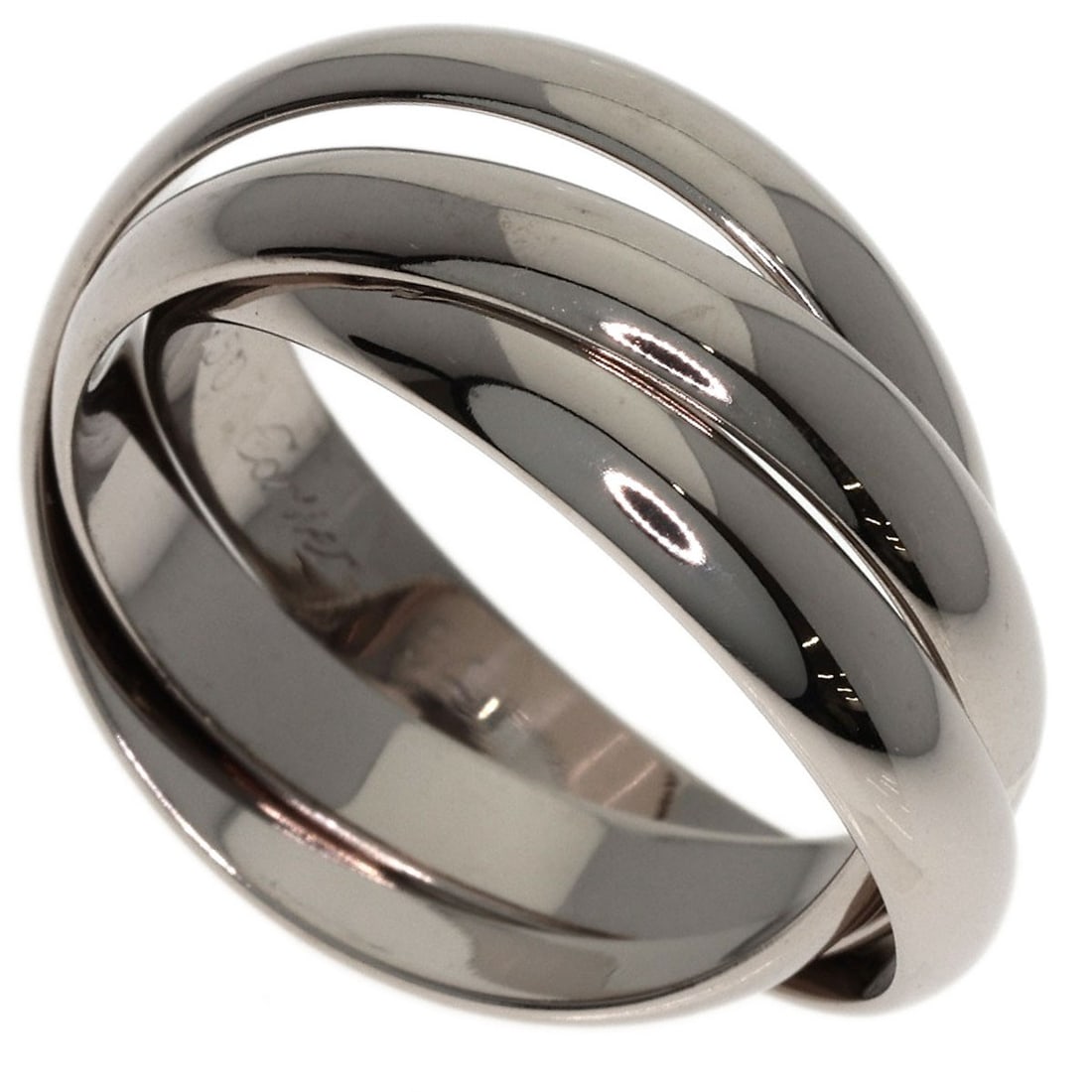White Gold K18 Trinity Cartier #54 Ring: White Gold K18 Trinity Cartier #54 Ring K18 White Gold Cartier Ring #54 features a sleek and sophisticated design with a silver metal exterior and open ring closure. This 7(US) ring is crafted from