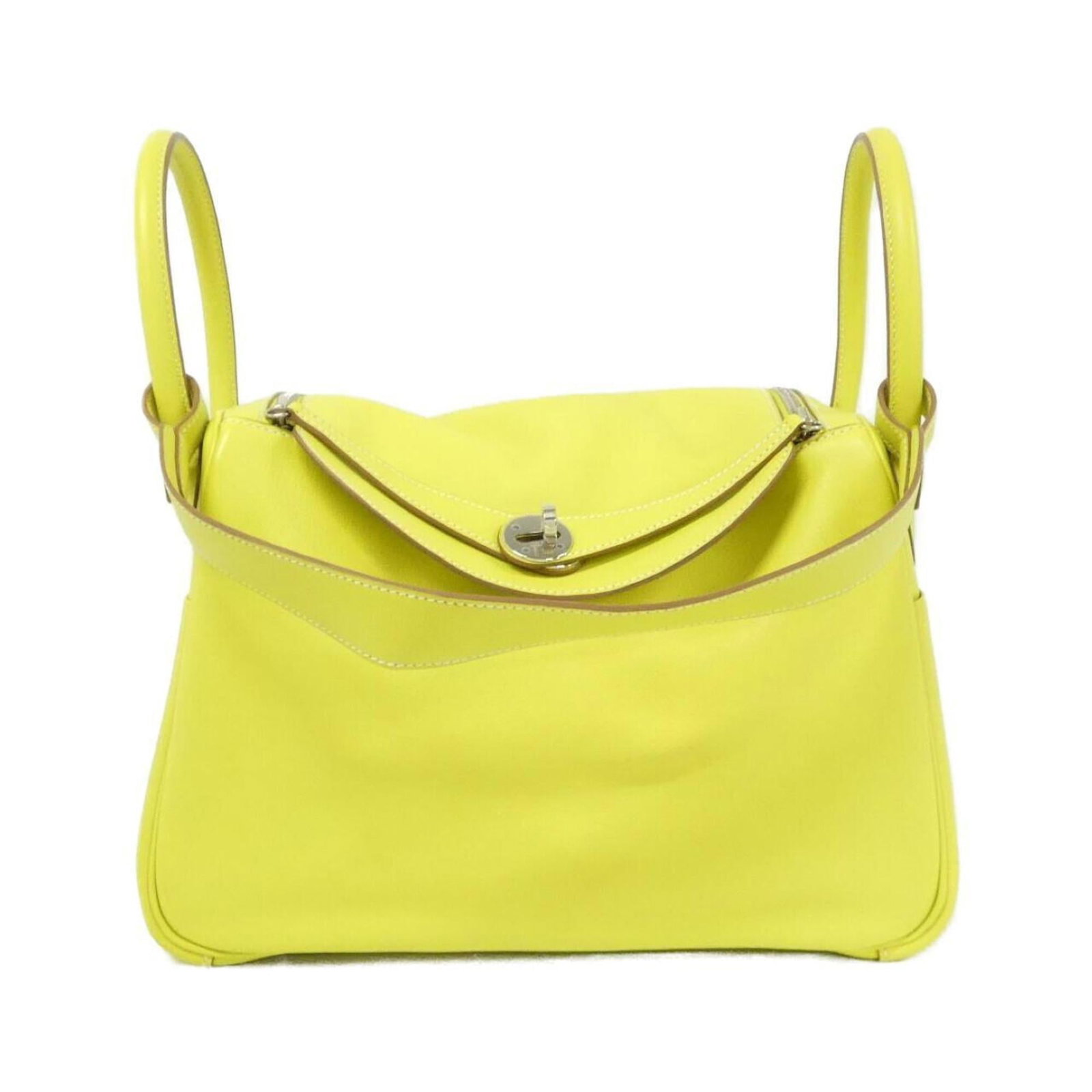Hermes Leather Swift Shoulder Bag: Hermes Leather Swift Shoulder Bag The Hermes Leather Swift Shoulder Bag is a stylish and compact accessory, crafted from high-quality Swift leather in a vibrant Lime and Yellow color combination.