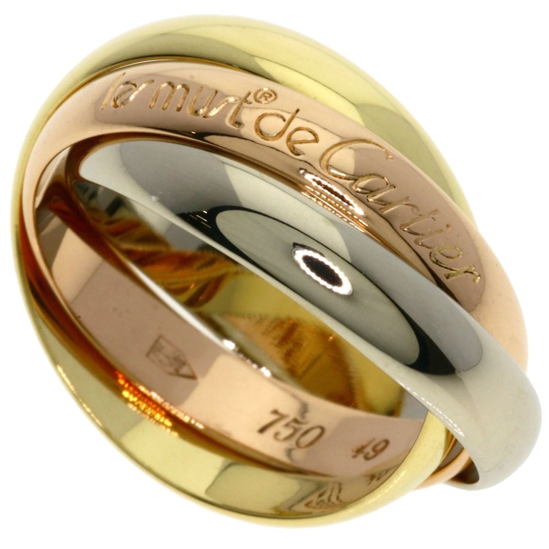 Cartier Trinity#49 Ring K18 Yellow Gold 18K Pink Gold: Cartier Trinity#49 Ring K18 Yellow Gold 18K Pink Gold Cartier Trinity#49 Ring in K18 Yellow Gold boasts a sleek, 18k gold design. This 5 US ring size piece features the iconic Cartier Trinity style,