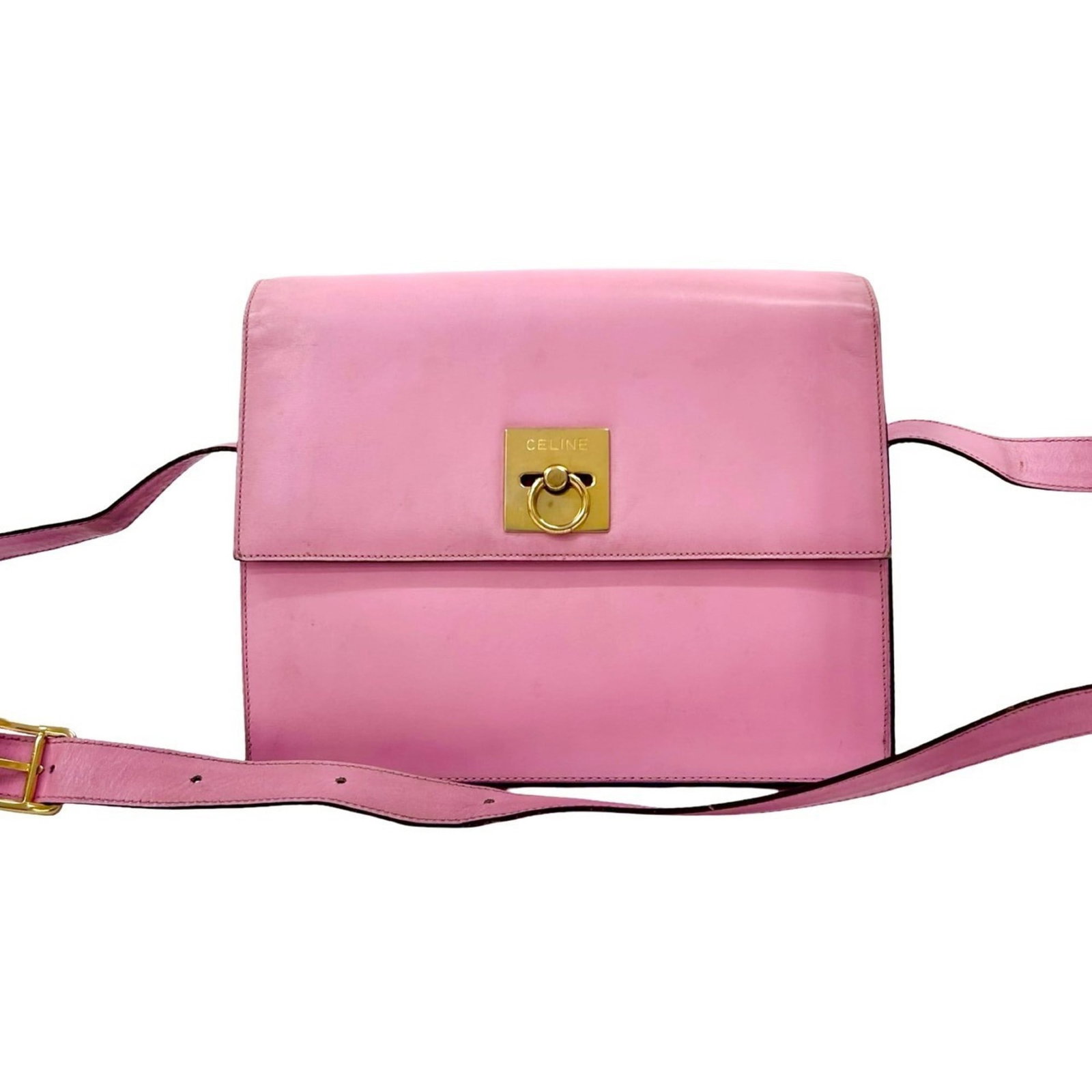 Celine Leather Shoulder Bag Pochette: Celine Leather Shoulder Bag Pochette Pink Celine Leather Pochette with Dust Bag. This Celine shoulder bag features a beautiful pink leather material, measuring 19cm x 24.5cm x 7cm, and comes with a