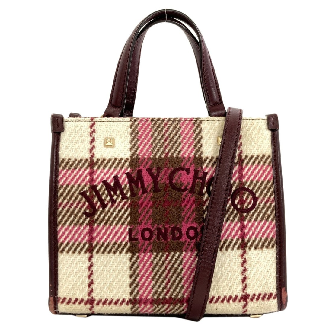Jimmy Choo Varennes 2Way Handbag Wool Leather: Jimmy Choo Varennes 2Way Handbag Wool Leather Red wool leather Jimmy Choo Varennes 2Way Handbag. This handbag features a striking red exterior with a wool leather construction. The 2Way design adds a