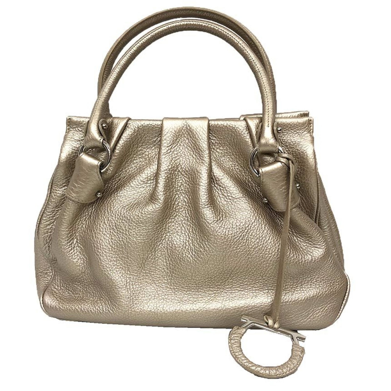 Salvatore Ferragamo Handbag Leather: Salvatore Ferragamo Handbag Leather Champagne gold leather handbag from Salvatore Ferragamo, featuring a 20cm x 32cm x 10cm size and champagne gold hardware. This luxurious handbag is made from