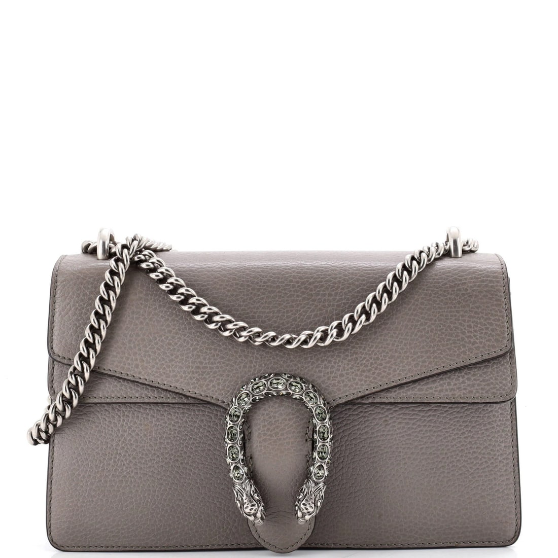 Small Leather Bag Dionysus Gucci: Small Leather Bag Dionysus Gucci The Gucci Dionysus Small Leather Bag features a sleek gray exterior with a neutral interior and aged silver hardware. With its small size and 8.5" handle drop, this ba