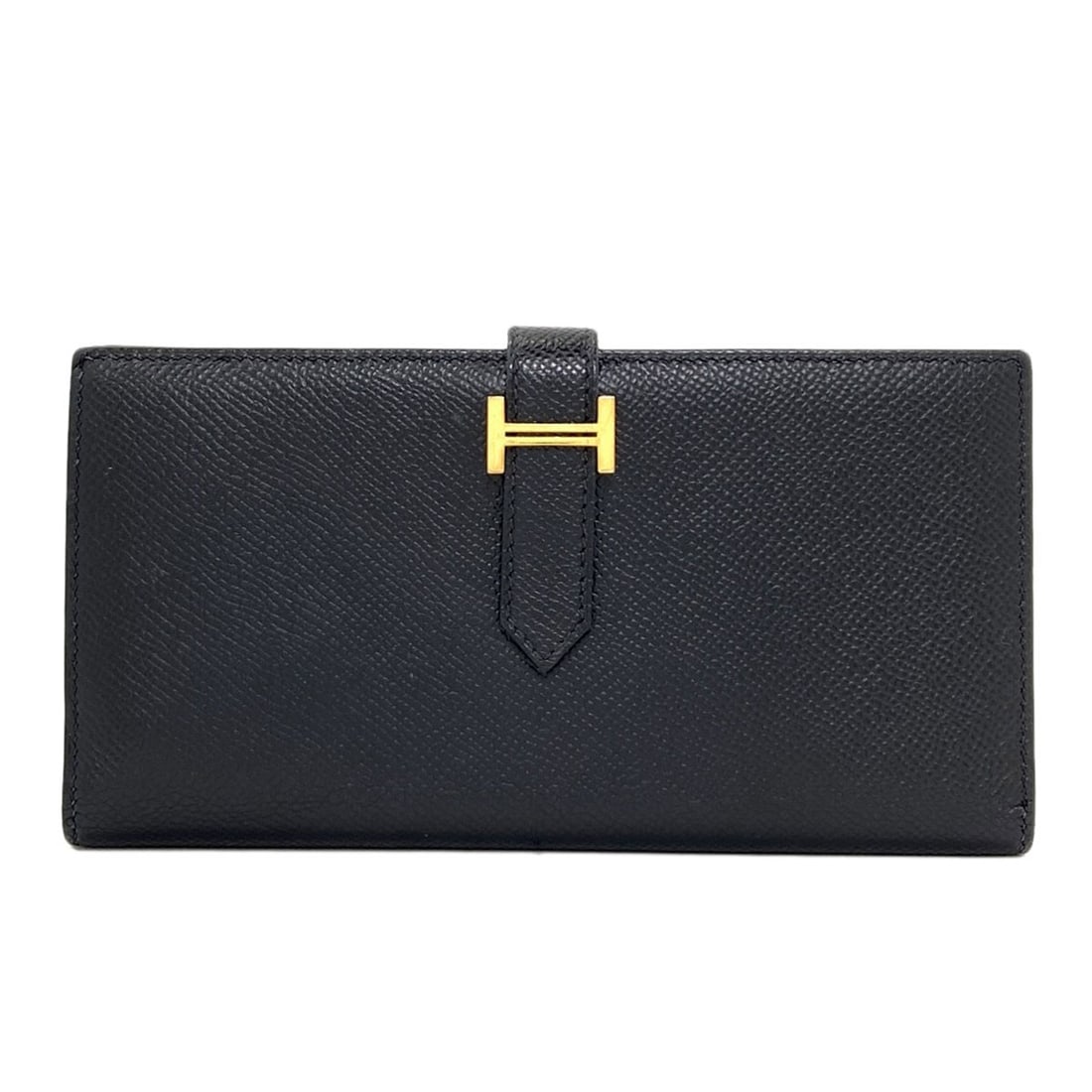Goldhardware Free Long Wallet With Coin Pocket Epsom Barance Hermes: Goldhardware Free Long Wallet With Coin Pocket Epsom Barance Hermes Black Epsom leather long wallet with coin pocket, featuring a classic design and clean lines. The belt closure adds a touch of