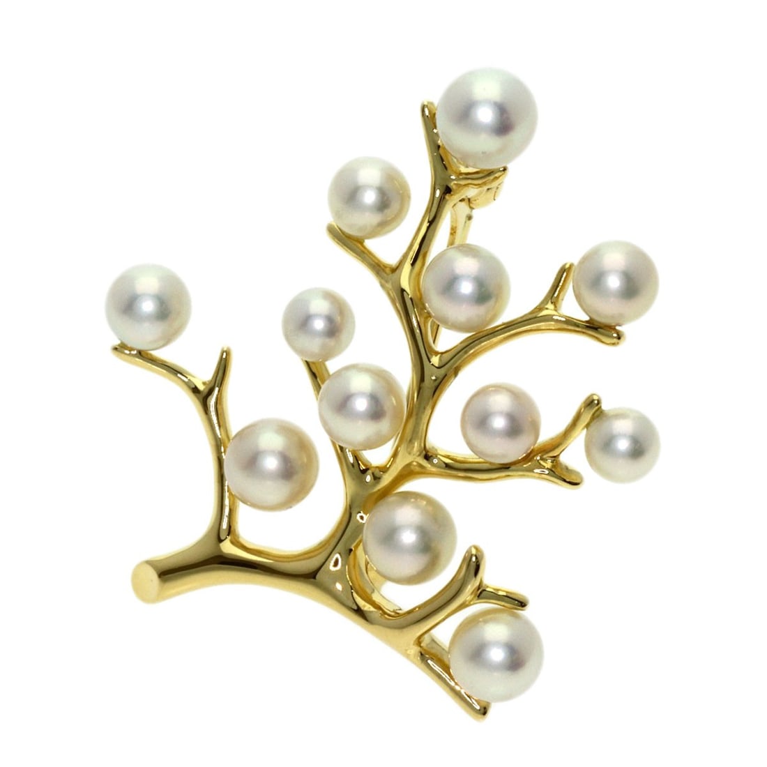 Lucky Tree Brooch Mikimoto Pearl K18 Yellow Gold: Lucky Tree Brooch Mikimoto Pearl K18 Yellow Gold K18 Yellow Gold Mikimoto Pearl Brooch - A luxurious piece featuring a Mikimoto pearl, set in high-quality K18 yellow gold, creating a stunning and eleg