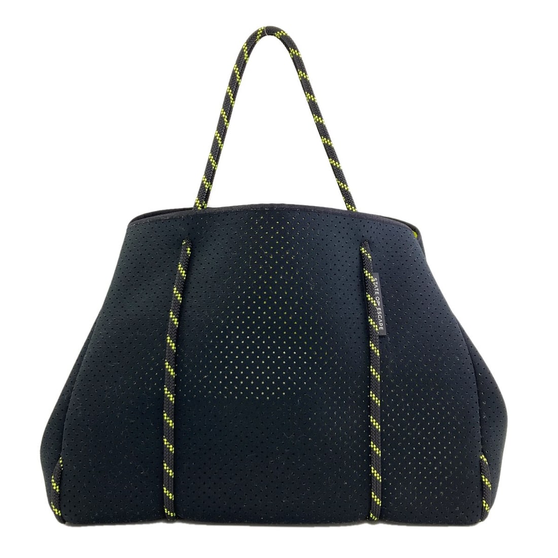 State of Escape Tote Bag Neoprene: State of Escape Tote Bag Neoprene Black Neoprene Tote Bag with a sleek and modern design, featuring a durable exterior material that provides a comfortable and water-resistant carry solution. The