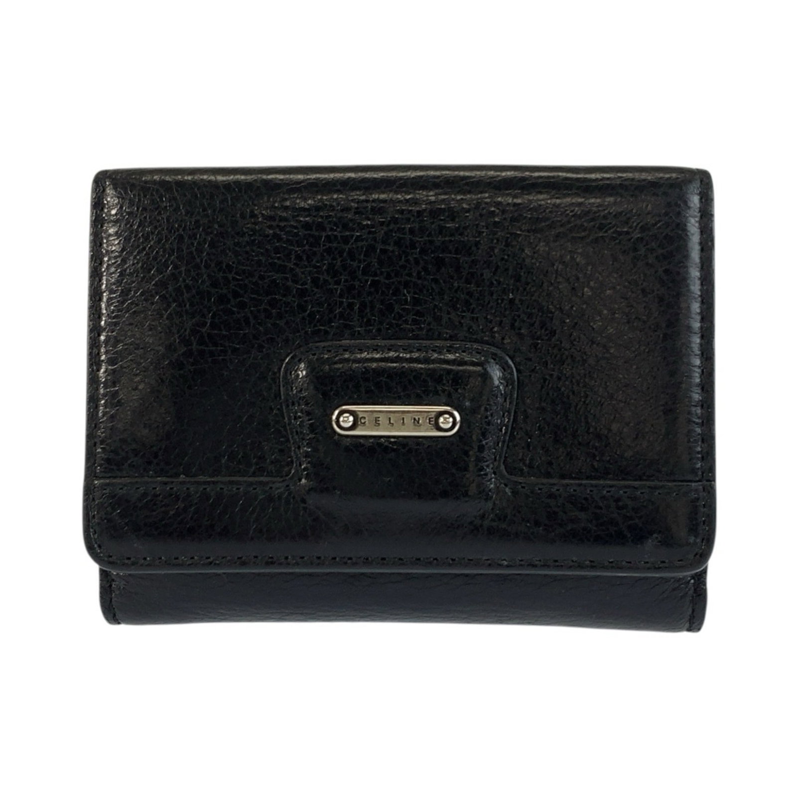 Celine Wallet (Bi-Fold) Leather: Celine Wallet (Bi-Fold) Leather Black Celine bi-fold leather wallet from France, measuring 9cm x 12cm x 2cm. This sleek wallet features high-quality leather construction and a classic design. Item
