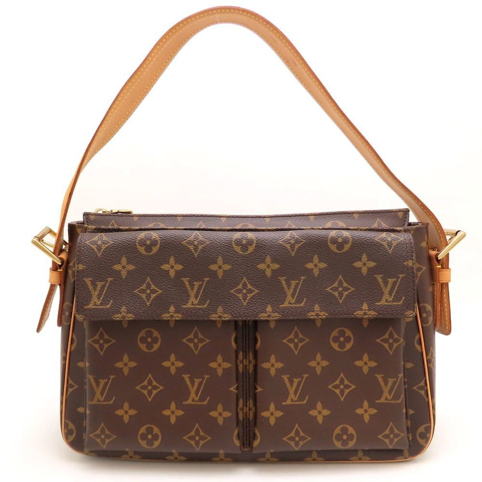 Shoulder Bag Monogram Louis Vuitton: Shoulder Bag Monogram Louis Vuitton Monogrammed with iconic Louis Vuitton design, this brown shoulder bag boasts a timeless and sophisticated look. Featuring a sturdy zipper closure and classic