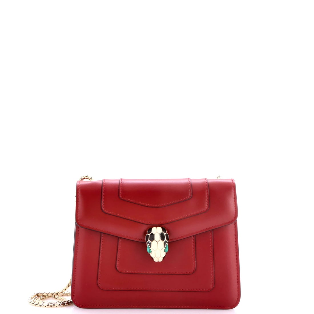 Bag Leather Small Square Forever Serpenti Bvlgari: Bag Leather Small Square Forever Serpenti Bvlgari Small Square Forever Serpenti Bvlgari Bag in Red Leather. This cross body bag features a signature red exterior with a small square shape and a gold h