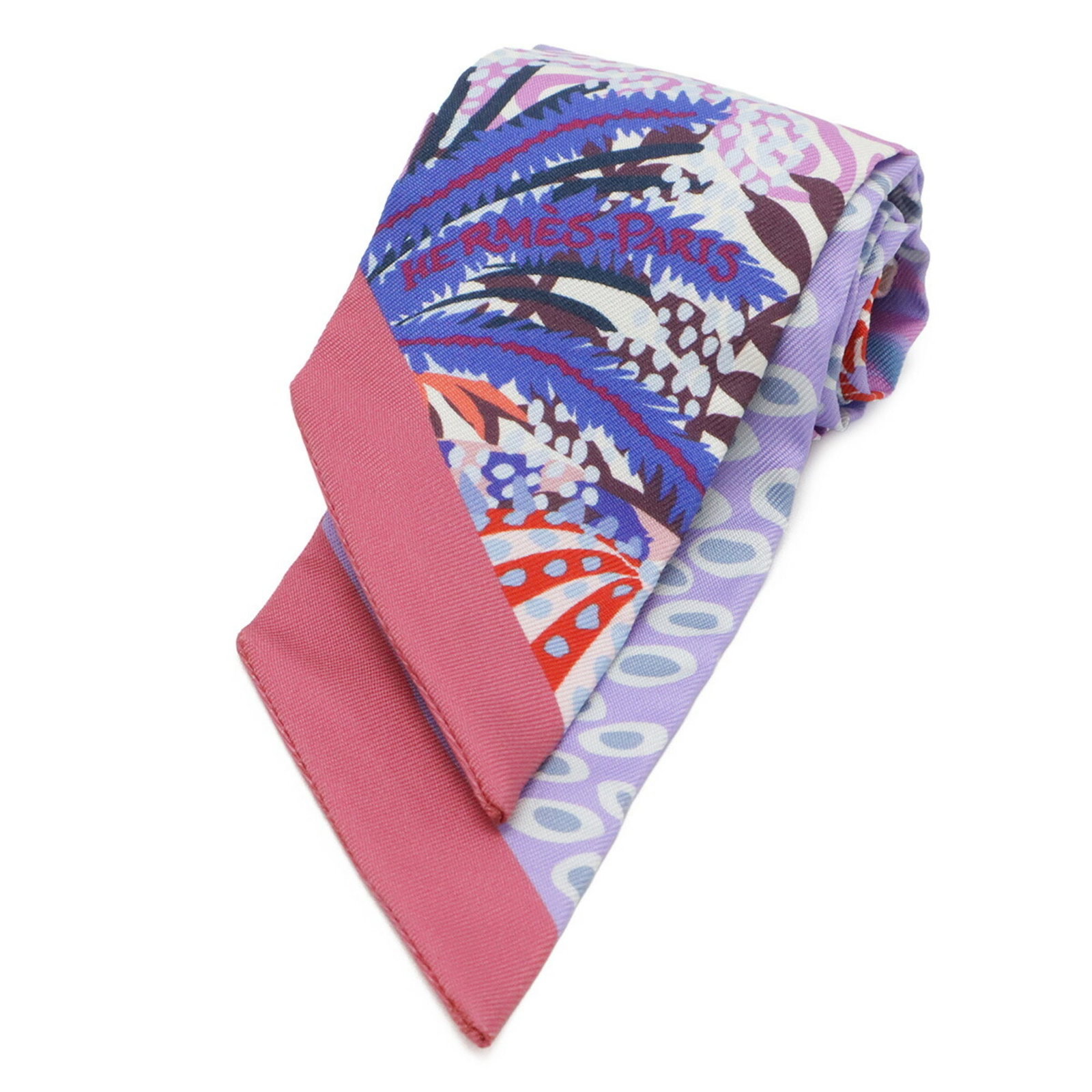 Silk Hermes Scarf: Silk Hermes Scarf Silk from the renowned French fashion house Hermes, this scarf boasts a vibrant multi-color design with pink and purple hues. Measuring 85cm x 5cm, its compact size makes it perfect 
