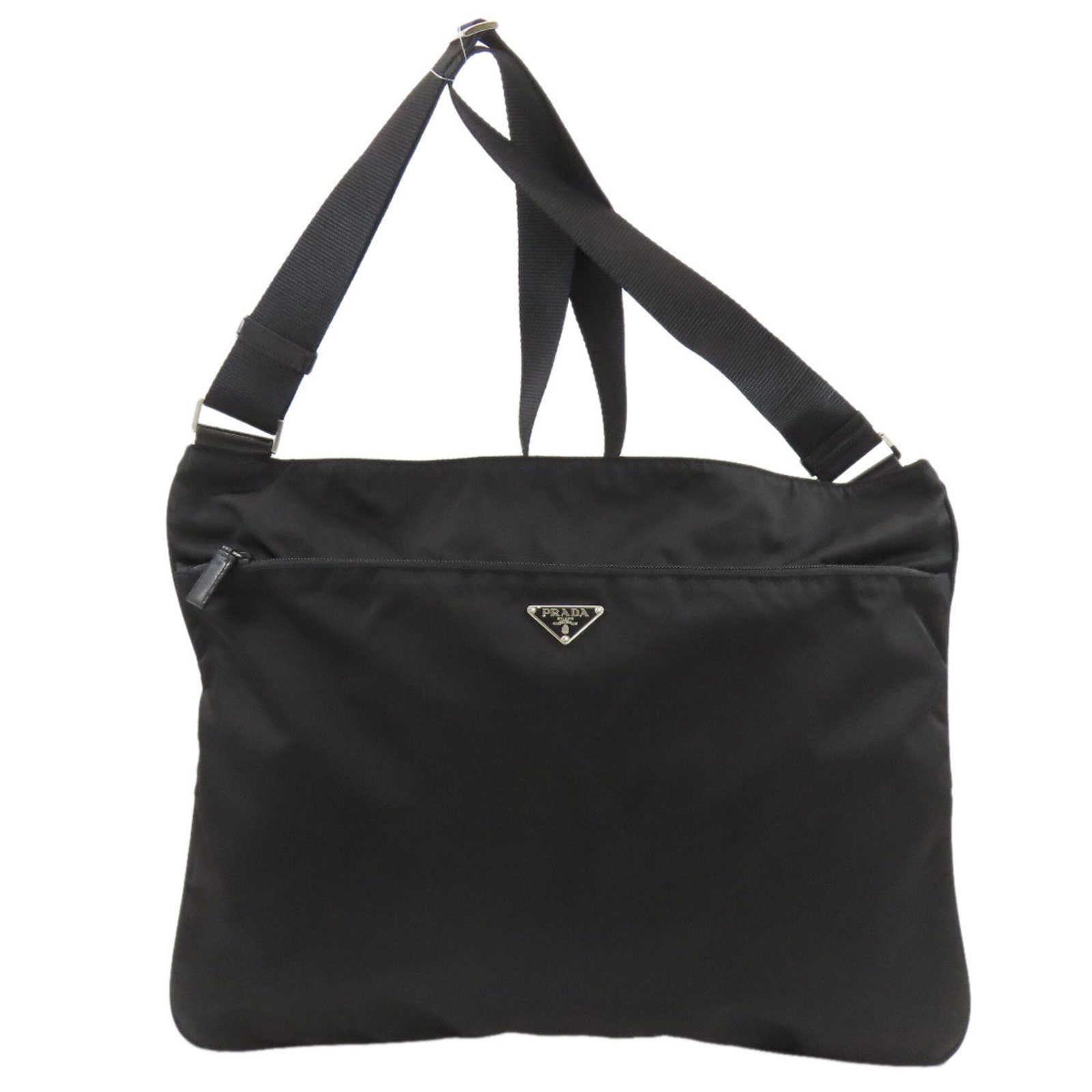 Shoulder Bag Nylon: Shoulder Bag Nylon Black Prada Nylon Shoulder Bag, 34.5cm x 45cm x 1cm, perfect for everyday use. Made from durable nylon, this stylish shoulder bag features a sleek design and a compact size that's