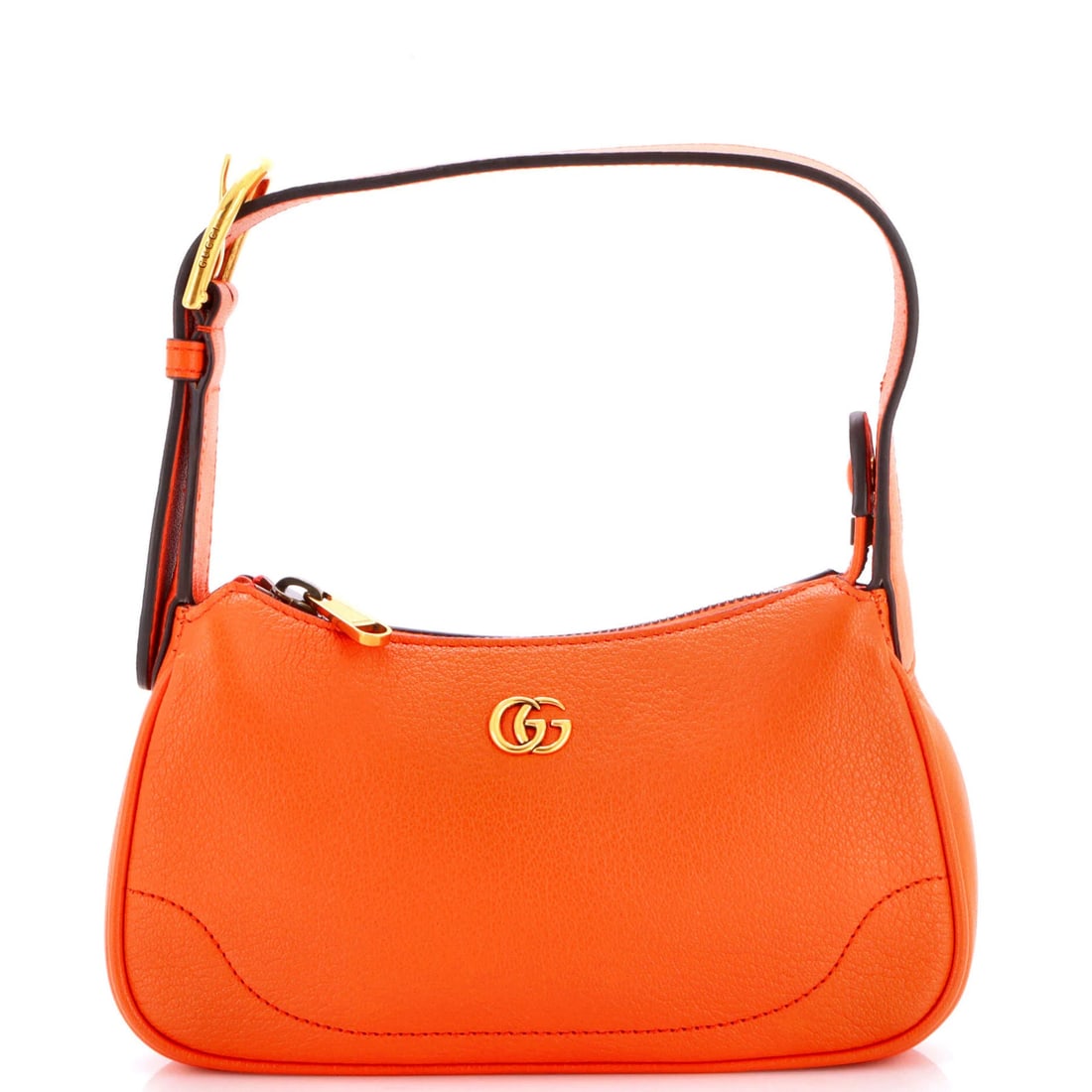 Aphrodite Leather Mini Gucci Shoulder Bag: Aphrodite Leather Mini Gucci Shoulder Bag The Aphrodite Leather Mini Gucci Shoulder Bag boasts a vibrant orange exterior, perfectly complemented by neutral microfiber interior and aged gold hardware. 