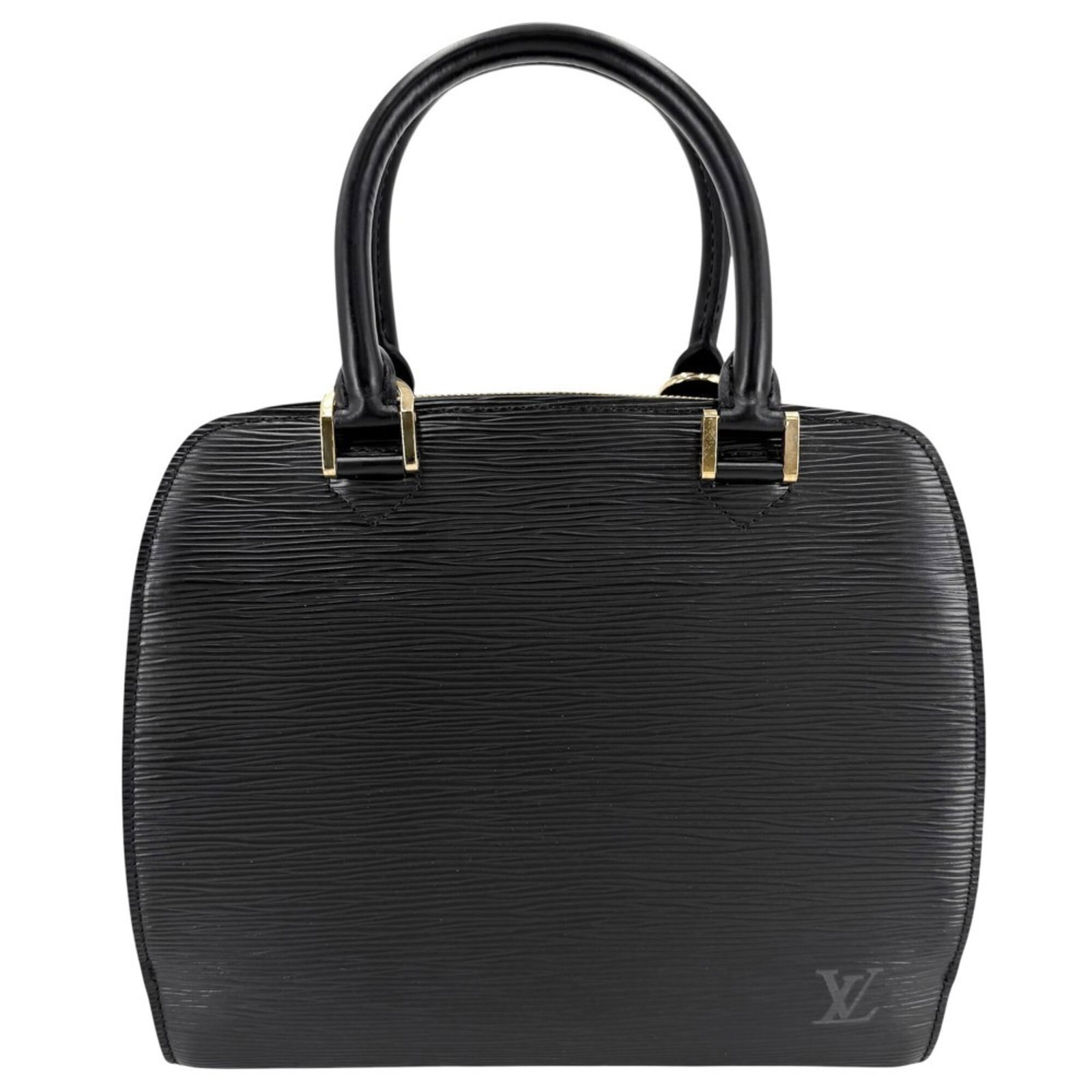 Epi Leather Louis Vuitton Handbag: Epi Leather Louis Vuitton Handbag Epi leather Louis Vuitton handbag in Noir, featuring a classic design with clean lines and a timeless silhouette. Measuring 22cm x 25cm x 11cm, this stylish