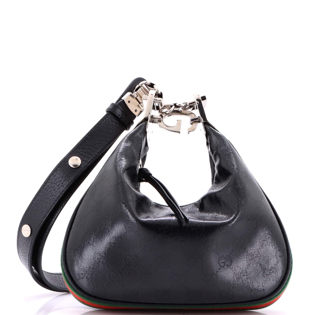 Small Leather Bag Attache Gucci: Small Leather Bag Attache Gucci Small Leather Bag Attache Gucci in Black Faux Leather. This small cross body bag features a classic Attache style with a faux leather exterior in black and silver