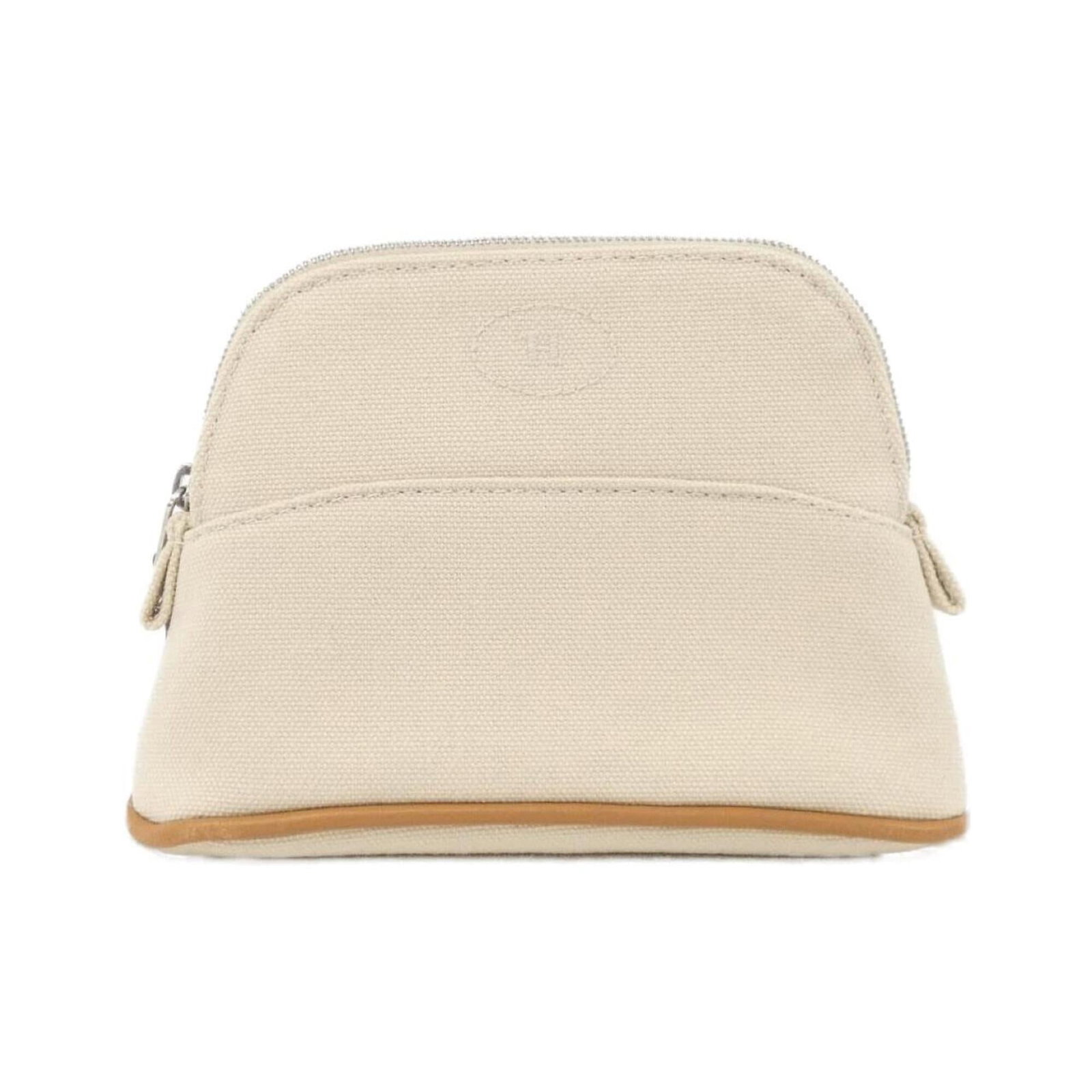 Handbag Canvas Pouch Hermes: Handbag Canvas Pouch Hermes Canvas pouch with natural color, silver hardware, and a size of 11cm x 16cm x 6cm. This canvas pouch is a unique accessory that showcases the classic style of Hermes. Made