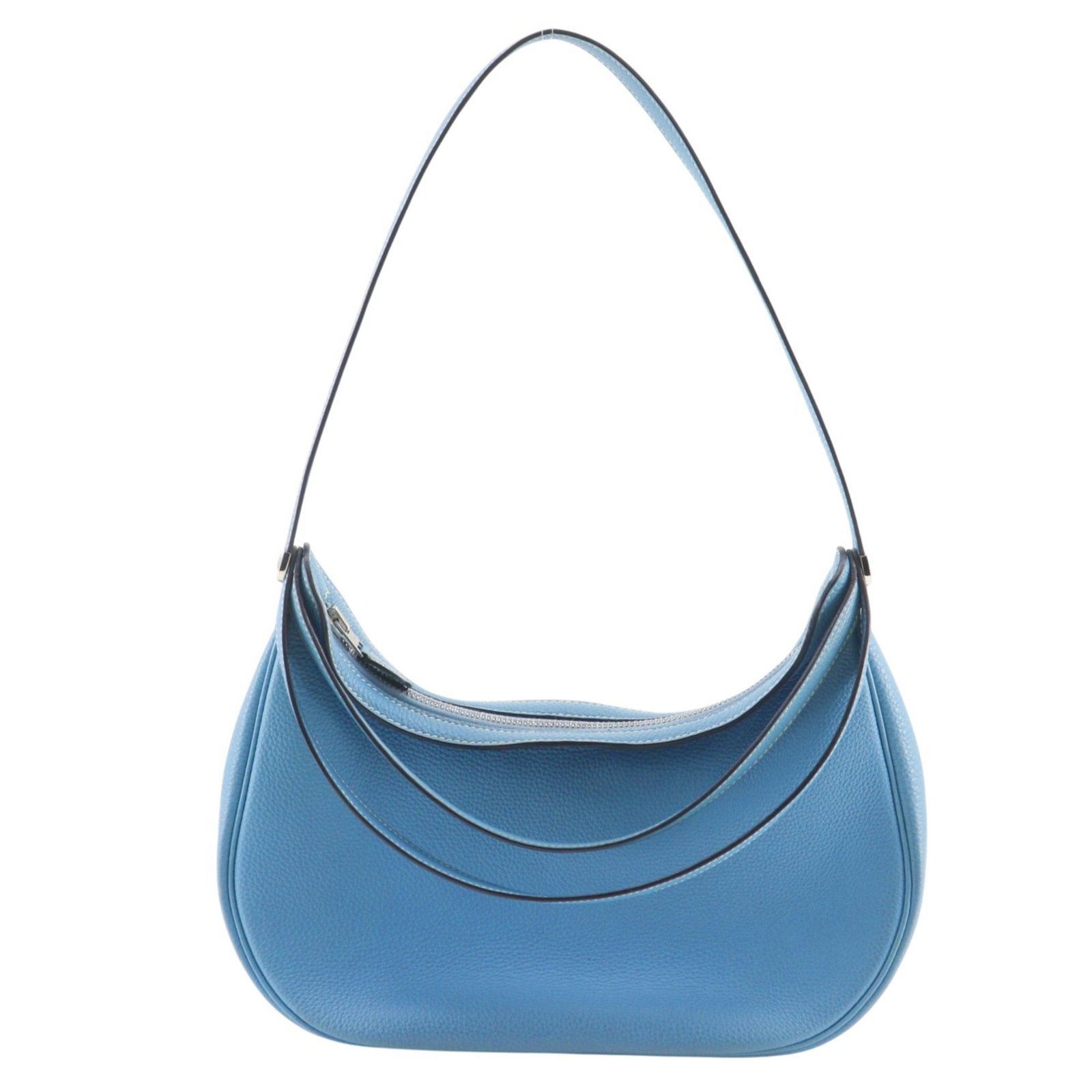 Shoulder Bag Togo Leather Hermes: Shoulder Bag Togo Leather Hermes Togo leather, a signature material for Hermes, is used in this shoulder bag. The bag's blue jean color adds a touch of elegance to its classic design. With its compact