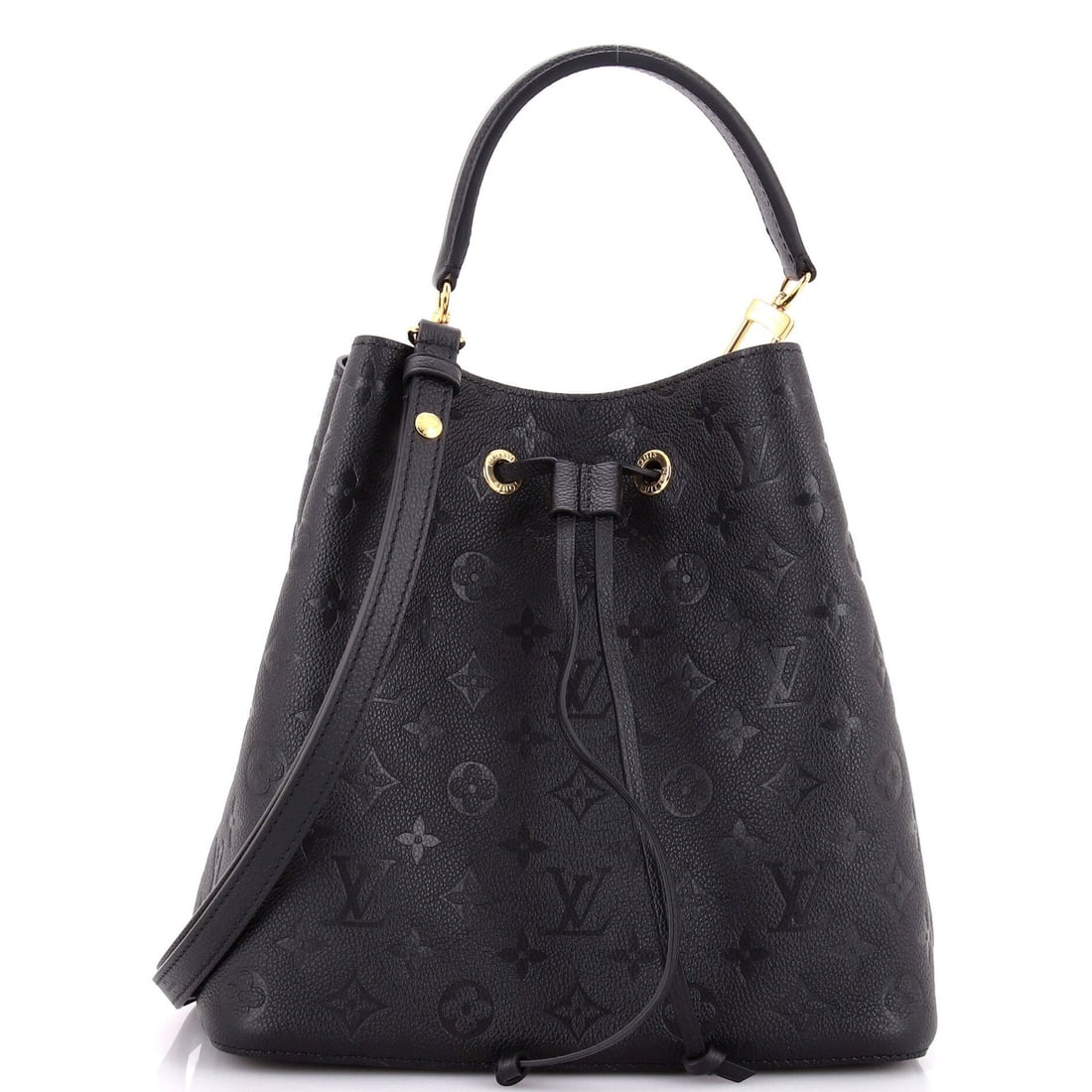 NeoNoe Handbag Monogram Empreinte Leather Louis Vuitton: NeoNoe Handbag Monogram Empreinte Leather Louis Vuitton Black NeoNoe Handbag Monogram Empreinte Leather MM with gold hardware and suede interior, featuring a classic bucket style and extra strap for