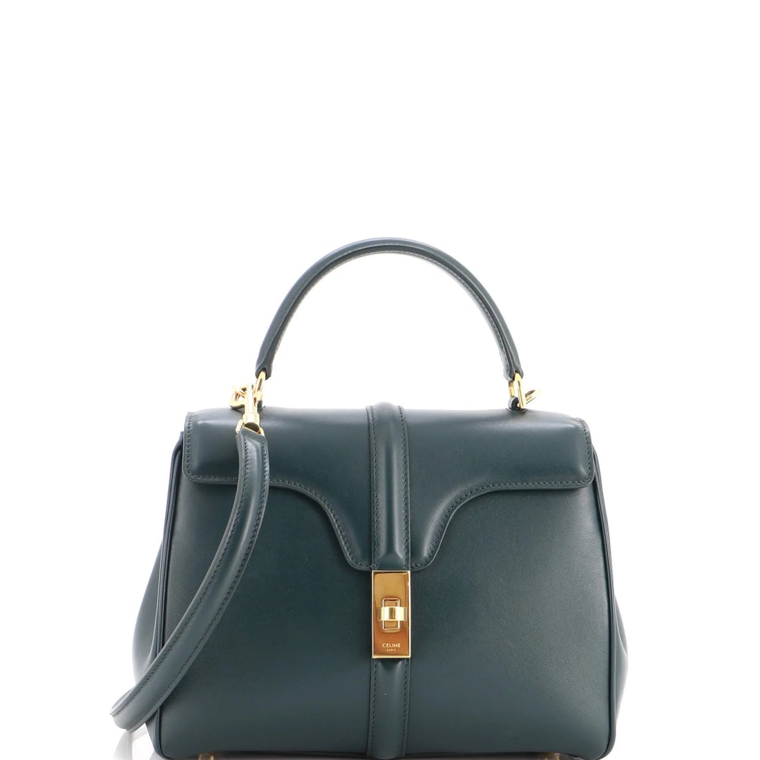 Calfskin Handle Top Bag Small Celine 16: Calfskin Handle Top Bag Small Celine 16 Smooth Calfskin Small Exterior Material: Leather Exterior Color: Green Interior Material: Leather Interior Color: Green Hardware Color: Gold. This Celine Small 
