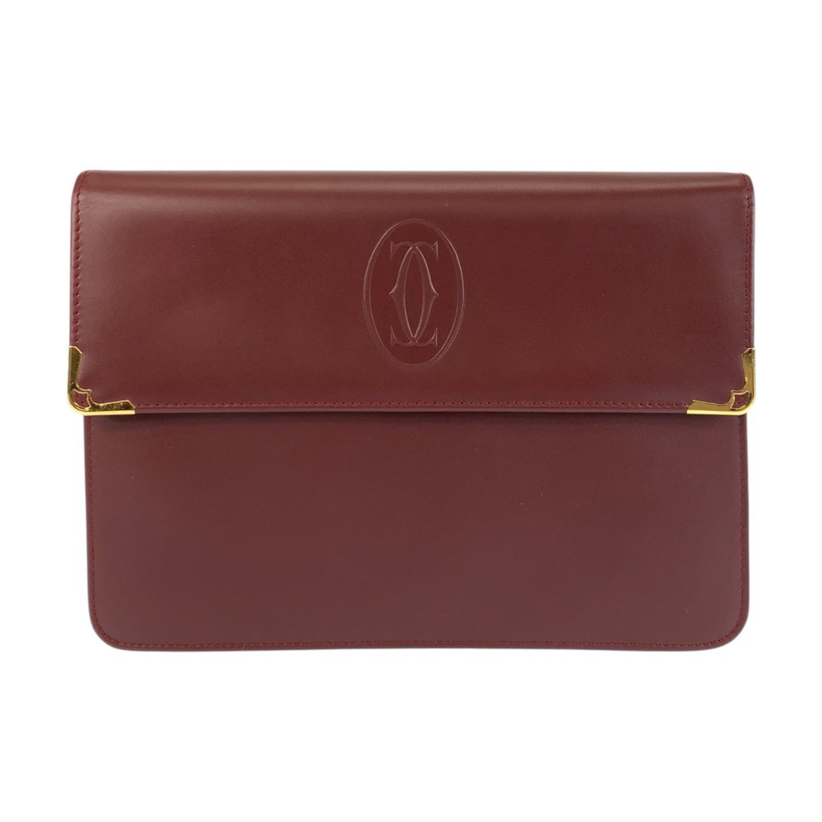 Cartier Clutch Bag Leather: Cartier Clutch Bag Leather Cartier's iconic leather clutch bag boasts a rich Bordeaux color and sleek design, measuring 18cm x 25cm x 3cm. The bag's high-quality leather construction and classic style