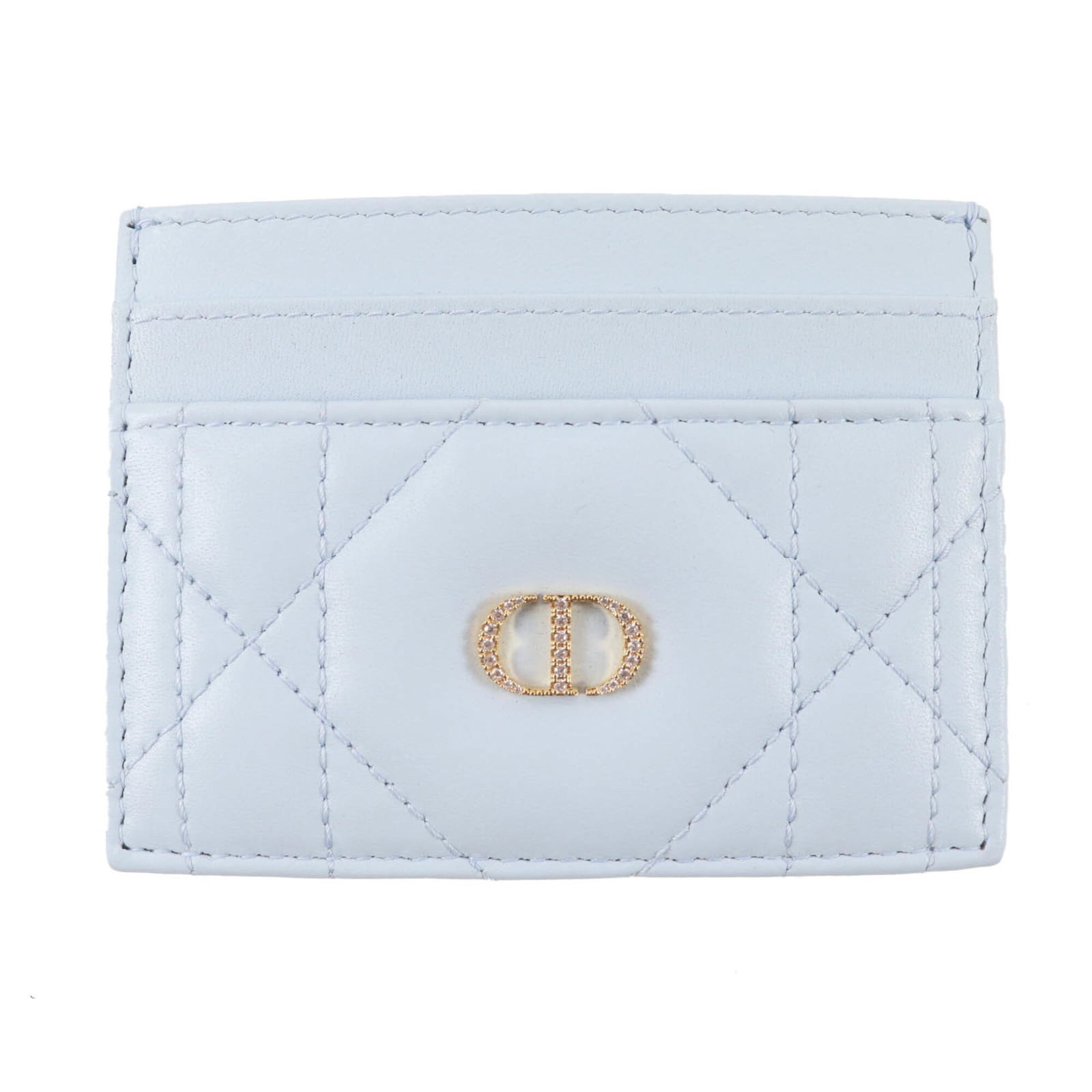 Card Case Leather By Dior: Card Case Leather By Dior Light blue lambskin card case by Dior, crafted from high-quality leather. This elegant accessory features a classic design with a subtle sheen, adding a touch of